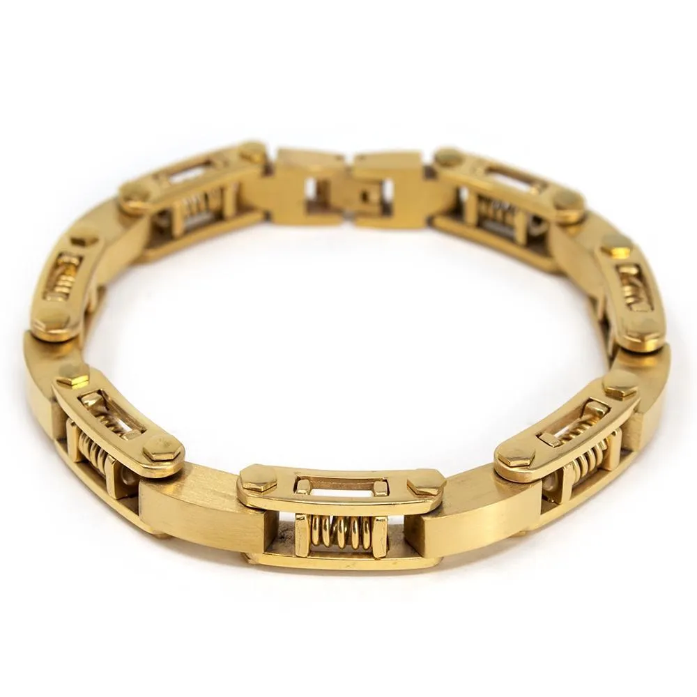 Men's Stainless Steel Spring Link Bracelet Gold Plated