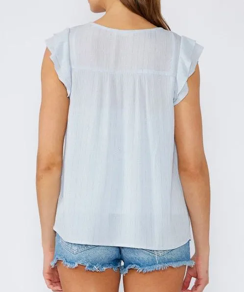 Metallic Stripe Flutter Sleeve Top - Periwinkle