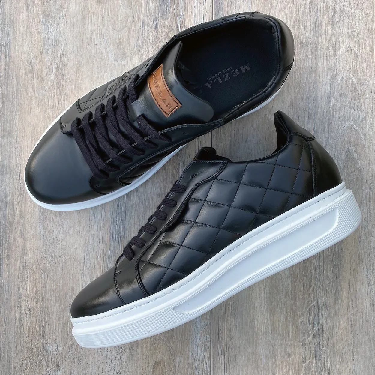 Mezlan A20456 Men's Shoes Black Quilted Calf-Skin Leather Casual Sneakers (MZS3545)