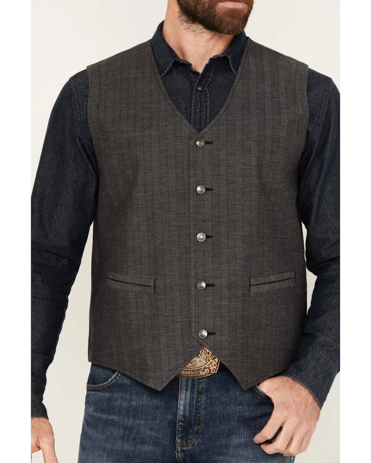 Moonshine Spirit Men's Herringbone Button-Down Wool Vest