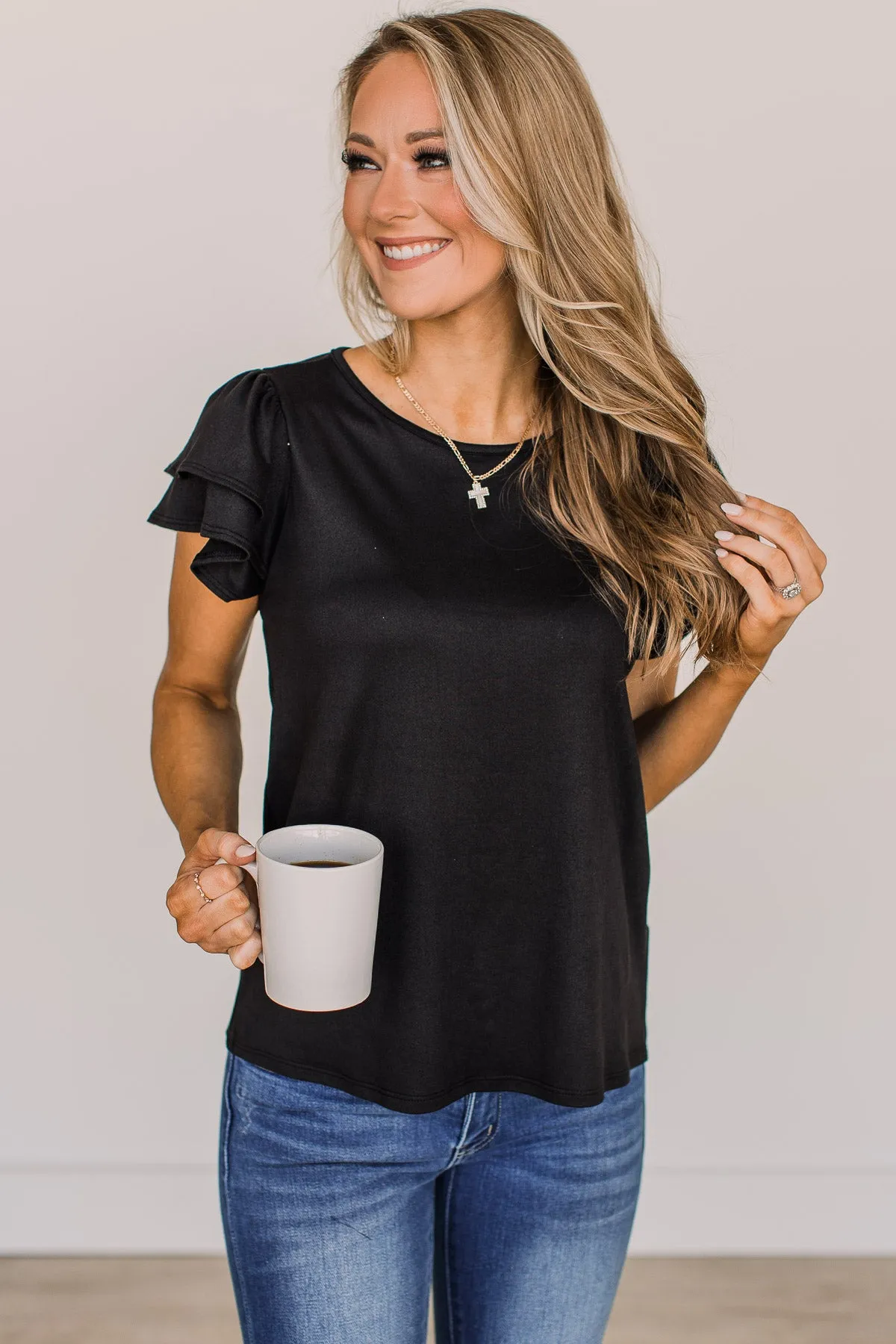 More Than Ever Flutter Sleeve Top- Black