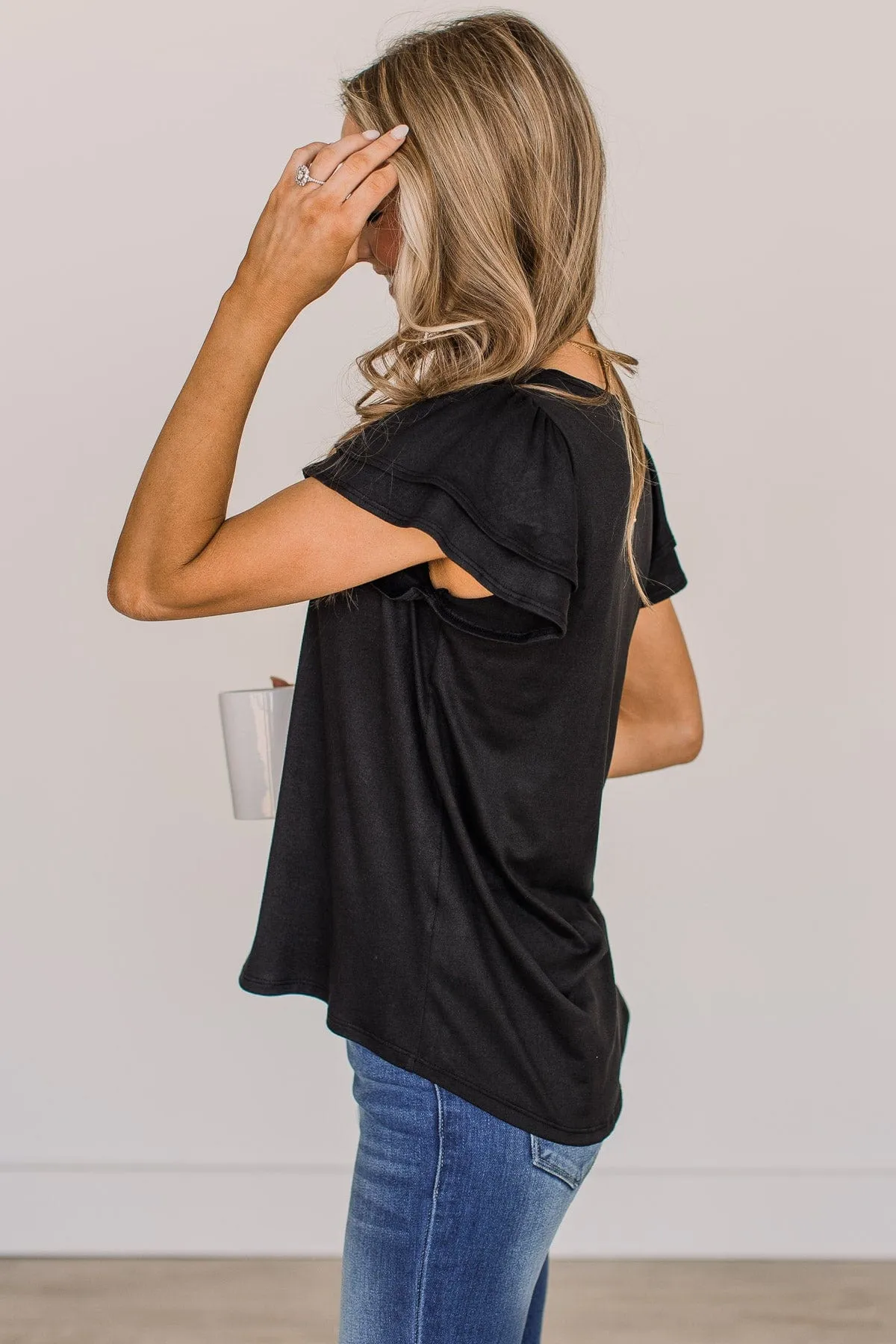 More Than Ever Flutter Sleeve Top- Black