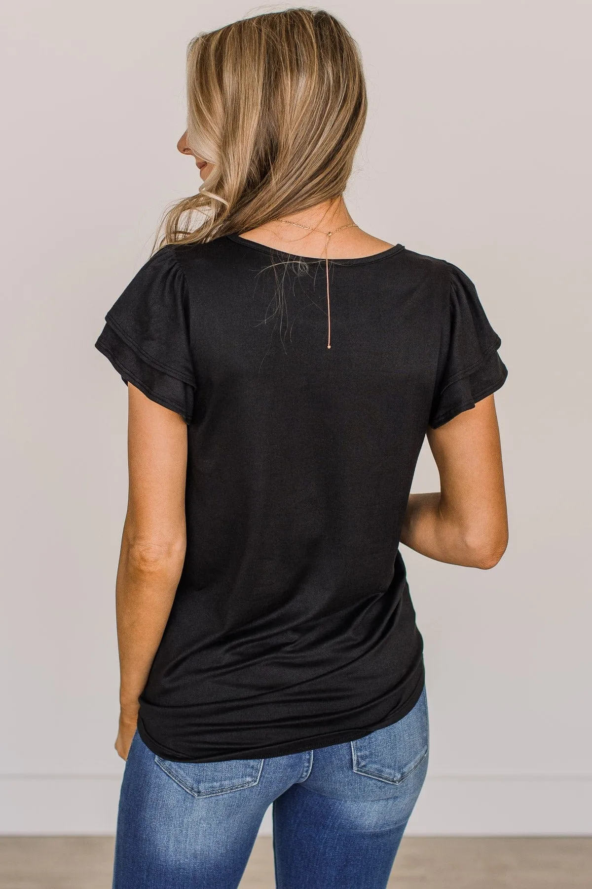 More Than Ever Flutter Sleeve Top- Black