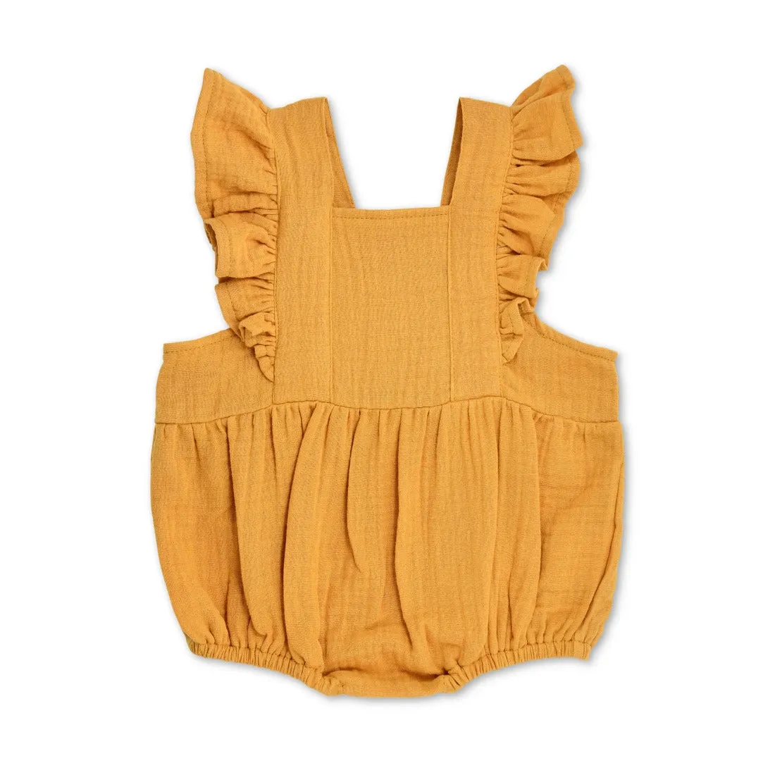 Mustard Organic Muslin - Flutter Sleeve Romper