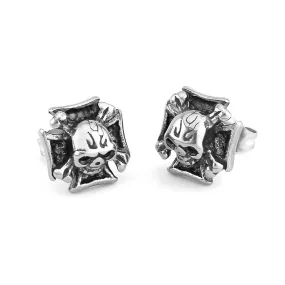 Neo-Gothic Cross Skull Stud Earrings - Stainless Steel Punk Rock Men's Jewelry