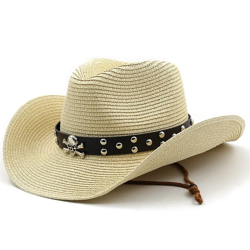 New Straw Western Cowboy Hat Hand Made Beach Felt Sun hats Summer Cap For Man Woman Curling Brim Cap Sun Protection Unisex Hats