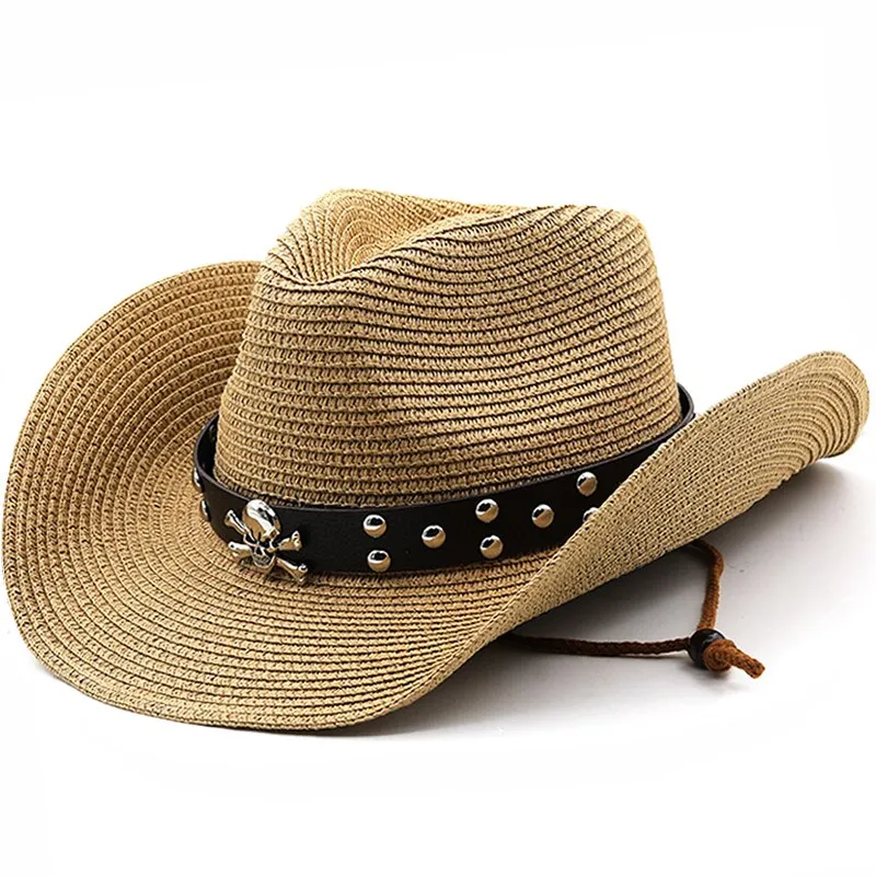 New Straw Western Cowboy Hat Hand Made Beach Felt Sun hats Summer Cap For Man Woman Curling Brim Cap Sun Protection Unisex Hats