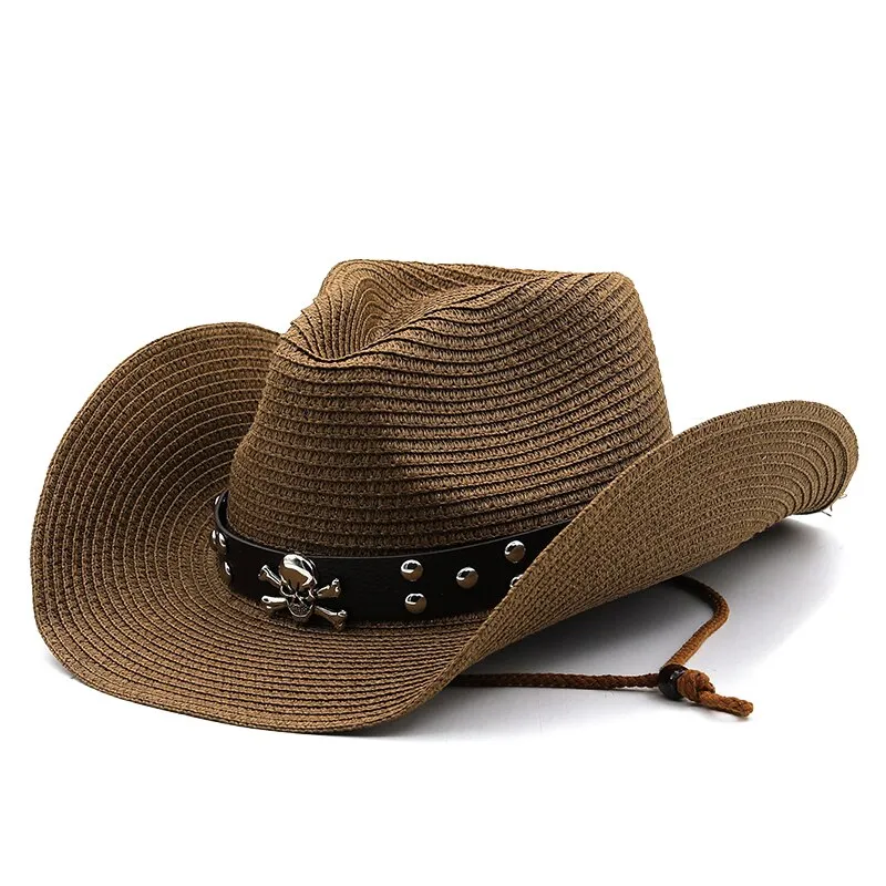 New Straw Western Cowboy Hat Hand Made Beach Felt Sun hats Summer Cap For Man Woman Curling Brim Cap Sun Protection Unisex Hats