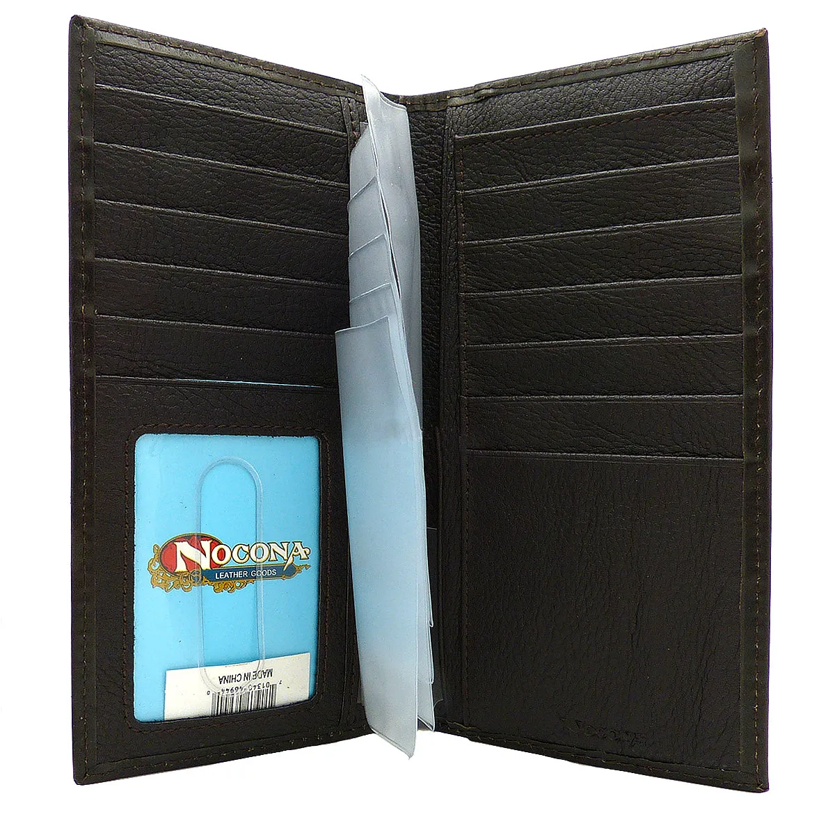 Nocona Western Leather Mens Wallet Checkbook Cover Rodeo Dark Brown w/ Diagonal Cross N5487044