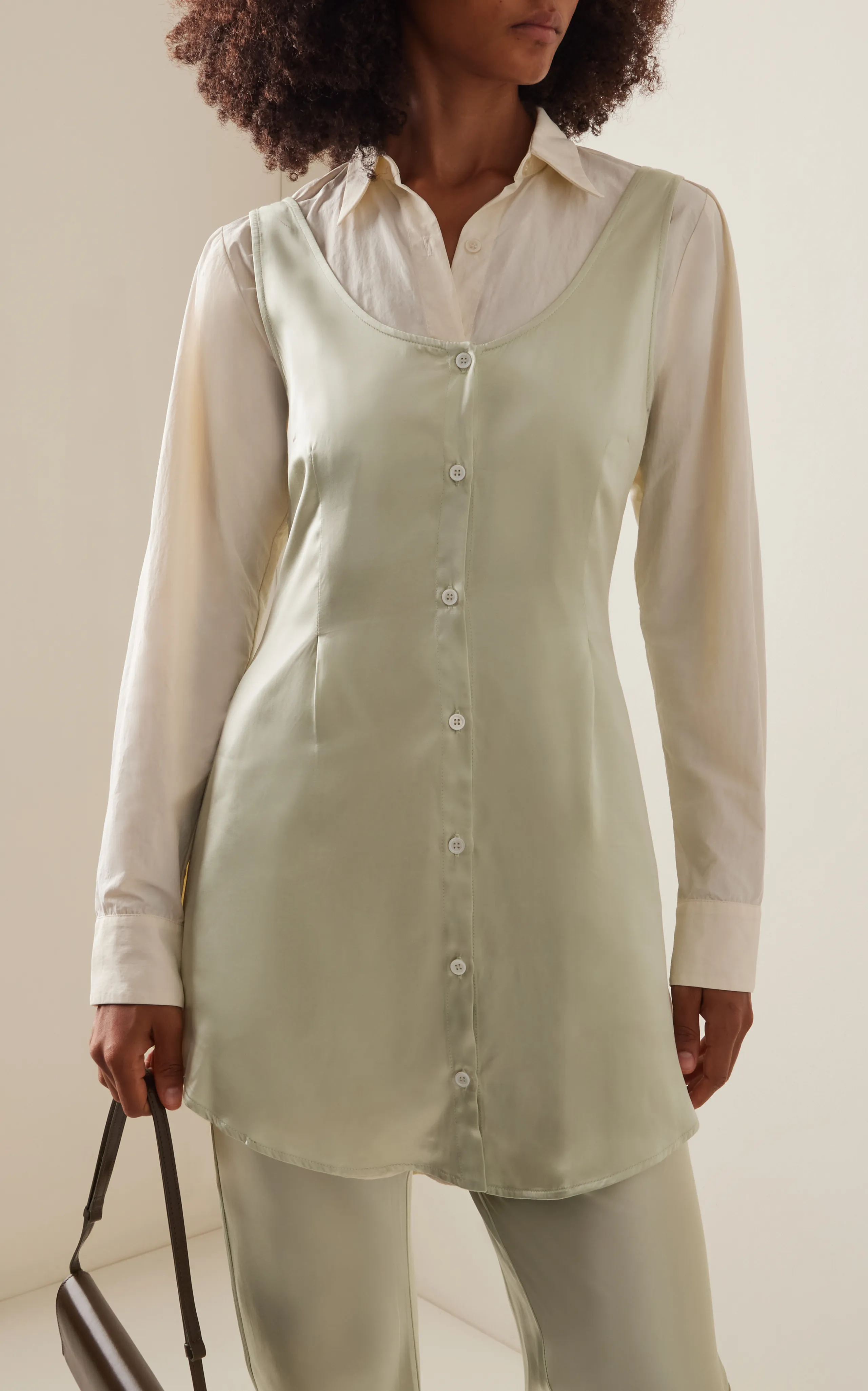 Paris Georgia Clueless Longline Satin Vest And Button-Down Shirt Set