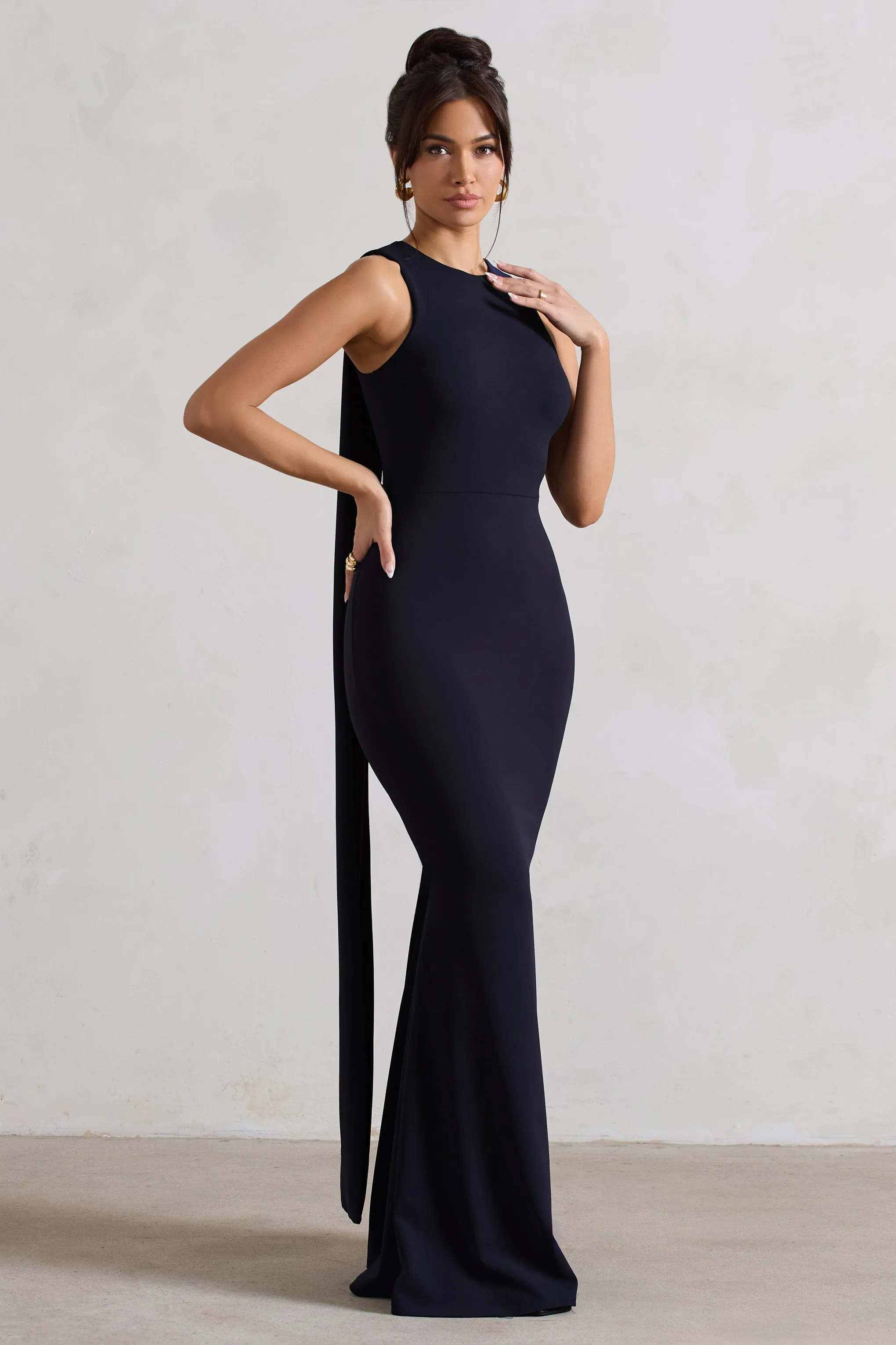 Patty | Navy High-Neck Sleeveless Maxi Dress