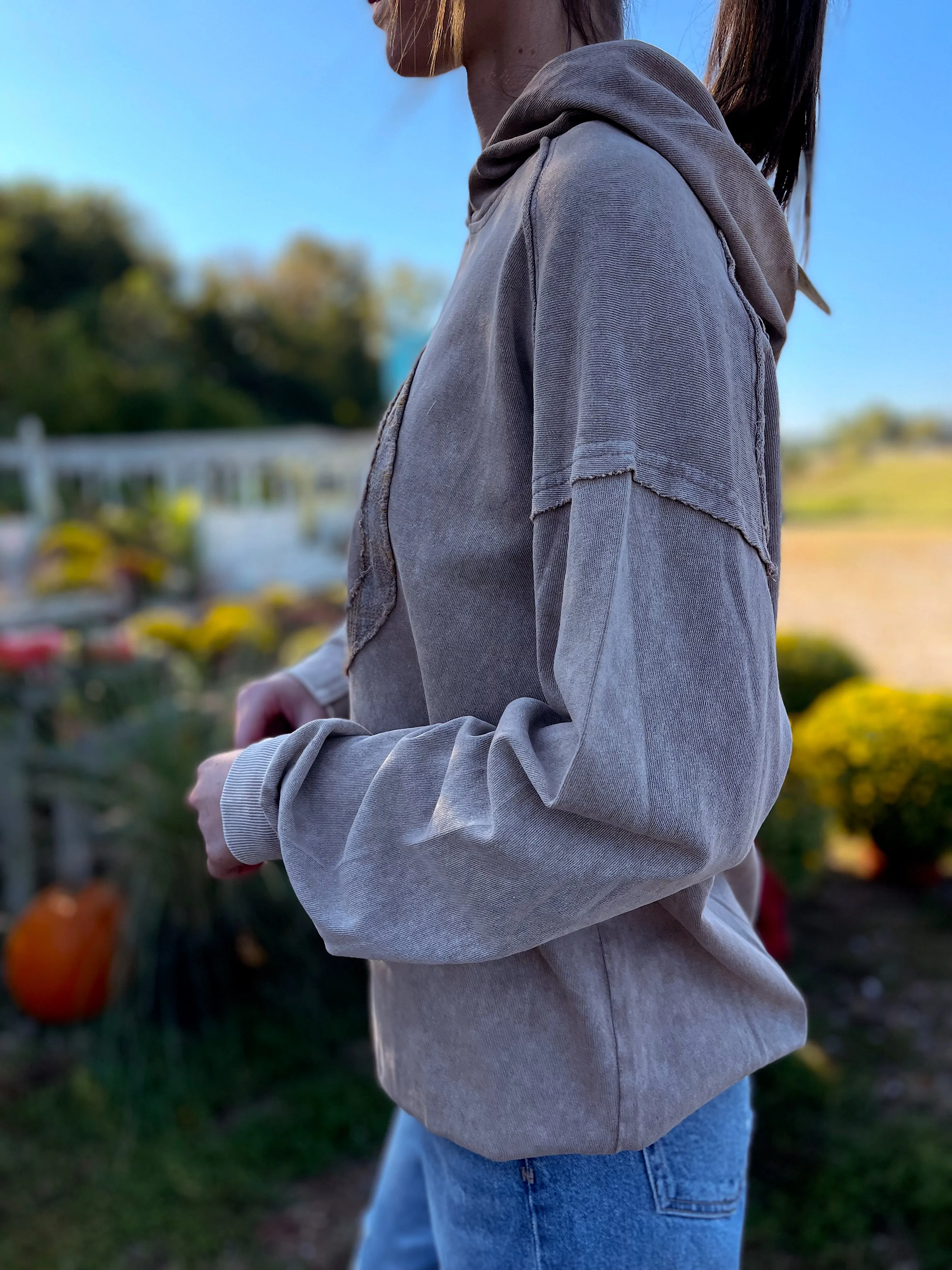 Peace Out Girl Hooded Long Sleeve Top | Mocha