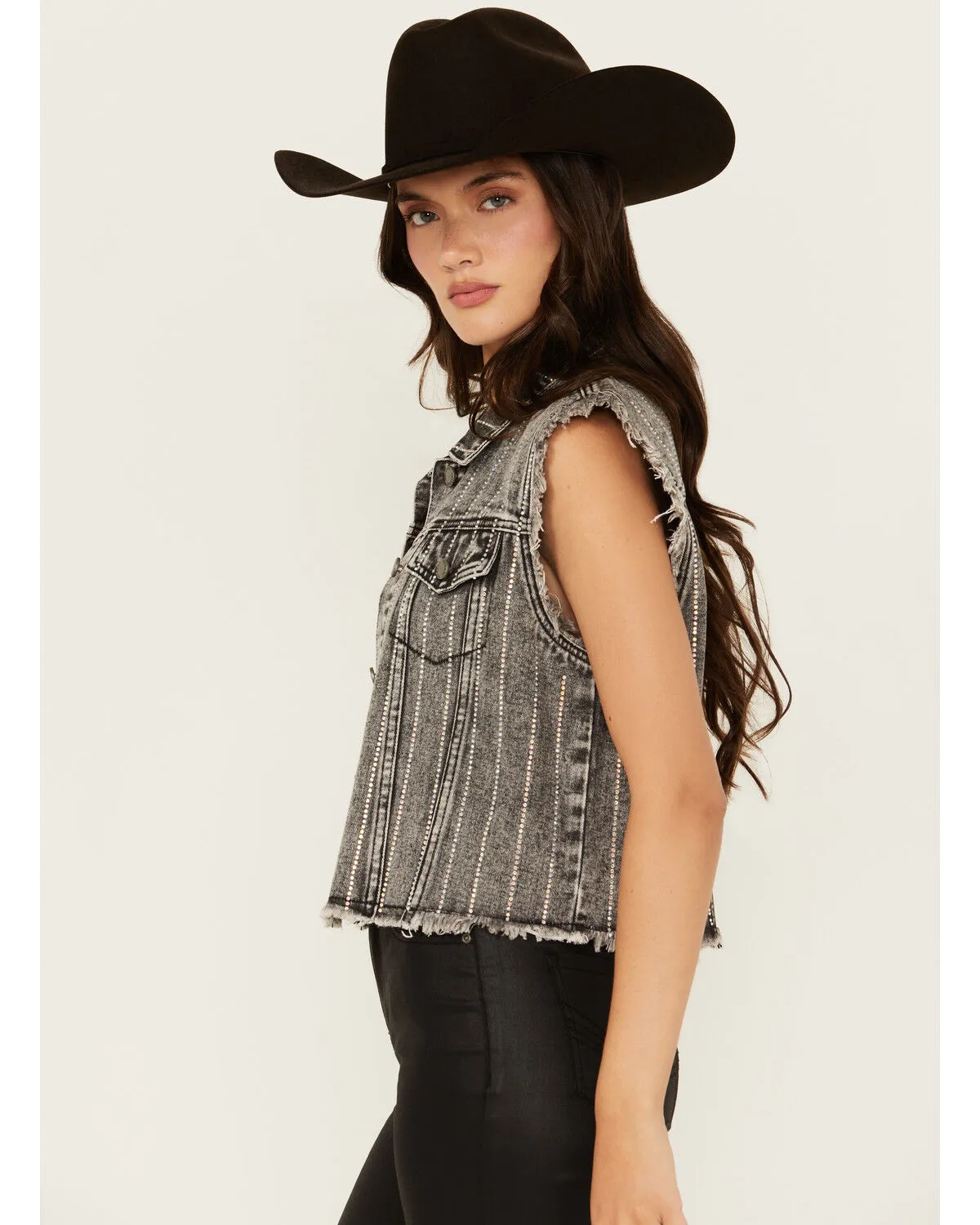 Product Name:  Veveret Women's Rhinestone Button-Down Denim Vest