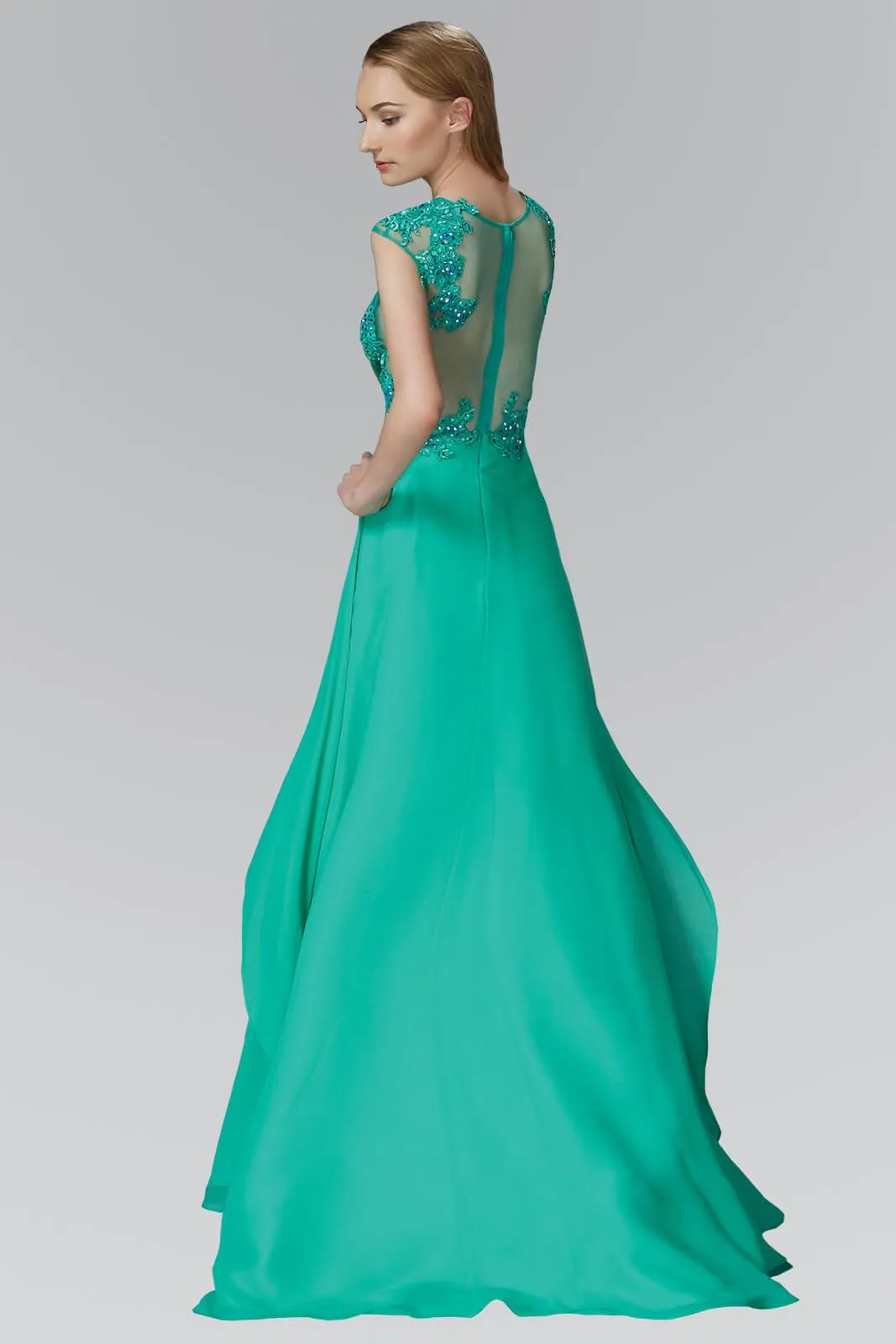 Prom Long Dress Cap Sleeve Chiffon Evening Gown