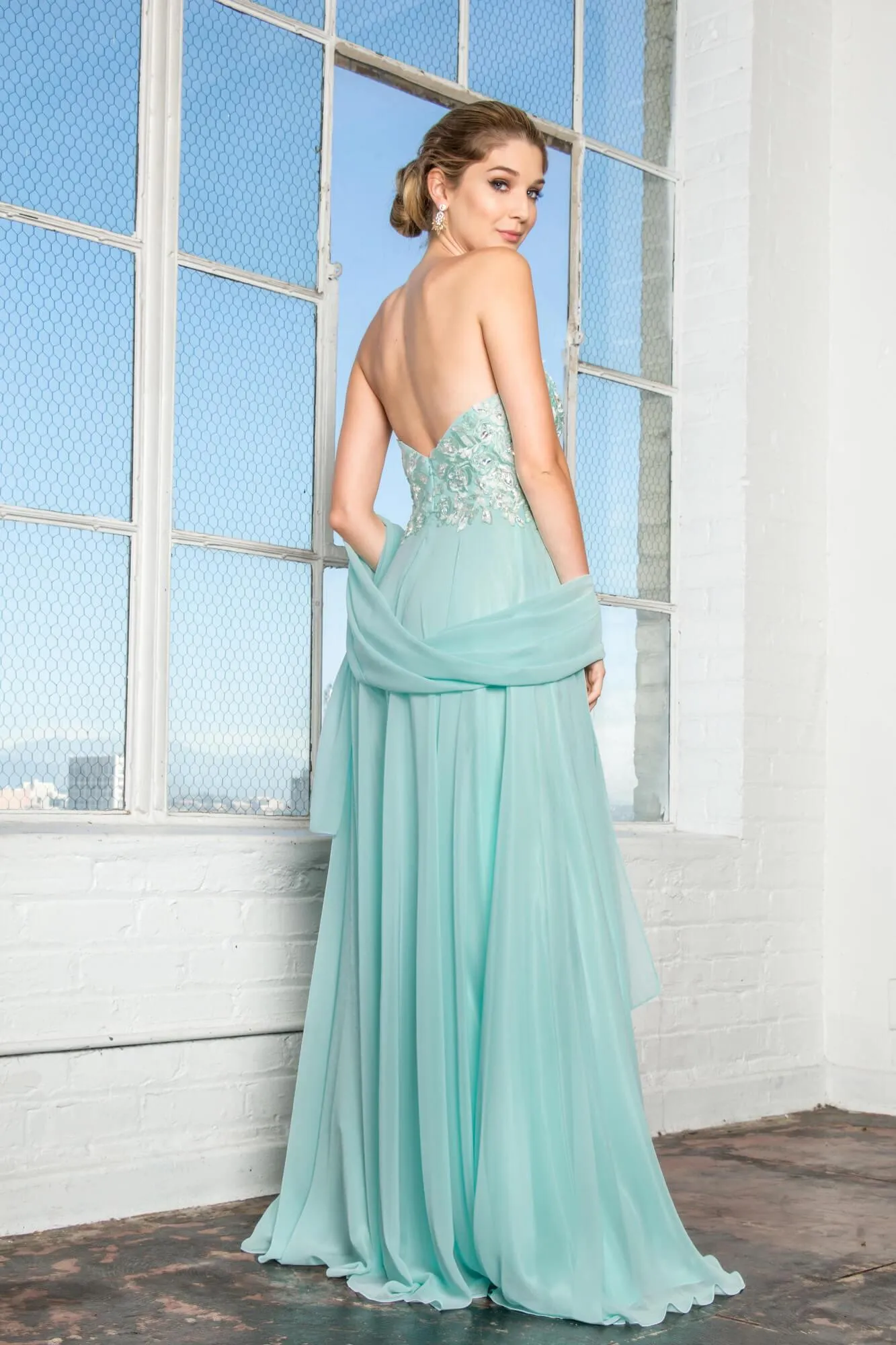 Prom Long Dress Strapless Chiffon Formal Evening Gown