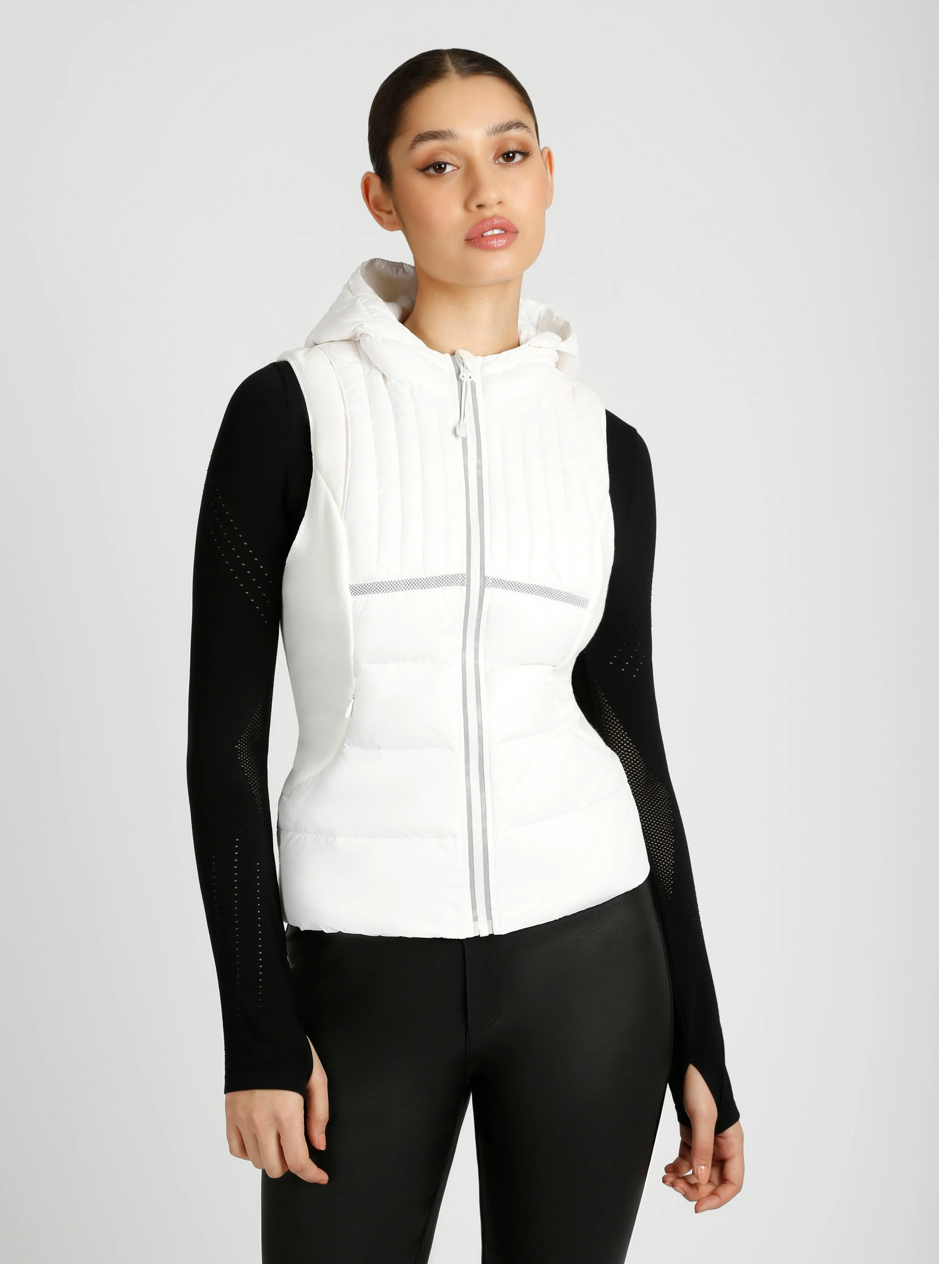 Reflective Inset Down Filled Feather Weight Vest - White