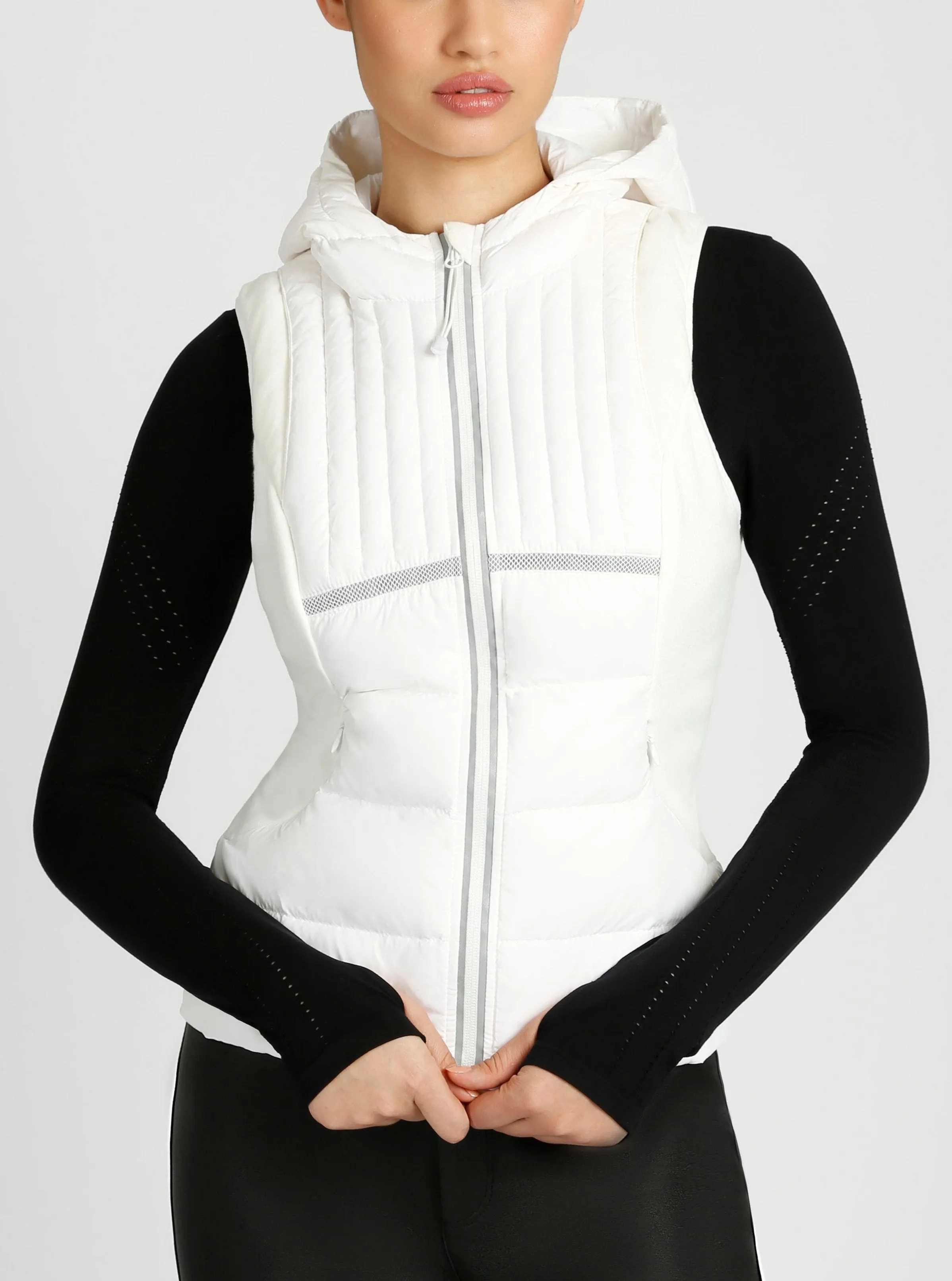 Reflective Inset Down Filled Feather Weight Vest - White