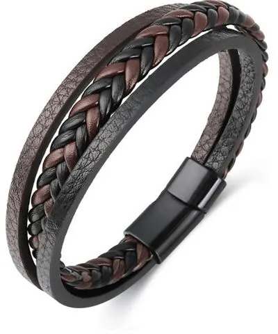 Rhona Sutton Black Sentinel Leather Strap Stainless Steel Bracelet