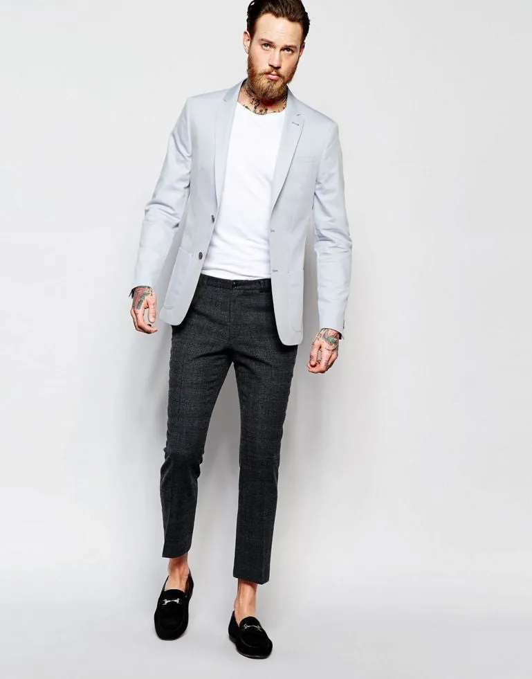 River Island Skinny Fit Blazer In Light Blue