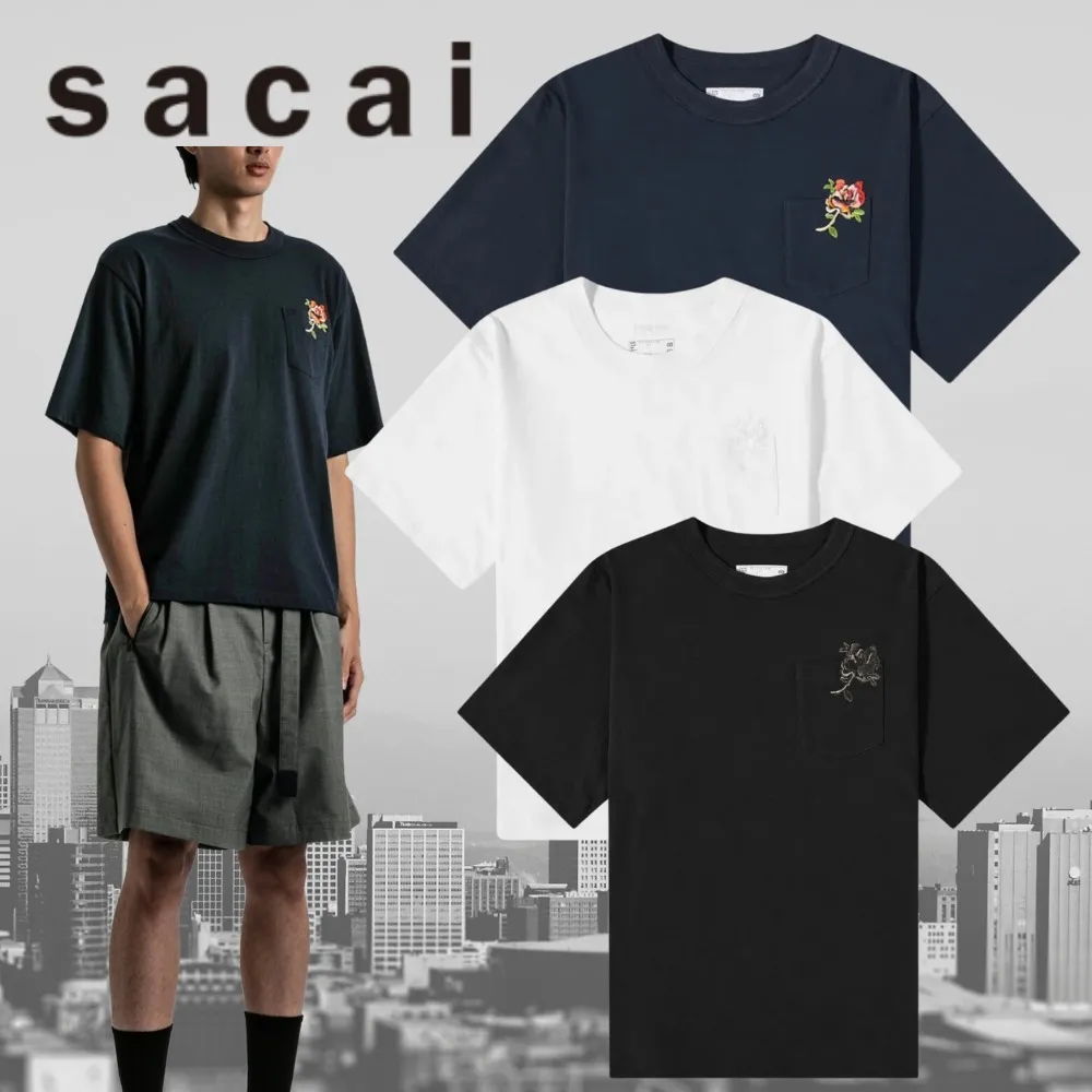 sacai  |Crew Neck Flower Patterns Unisex Street Style Plain Cotton