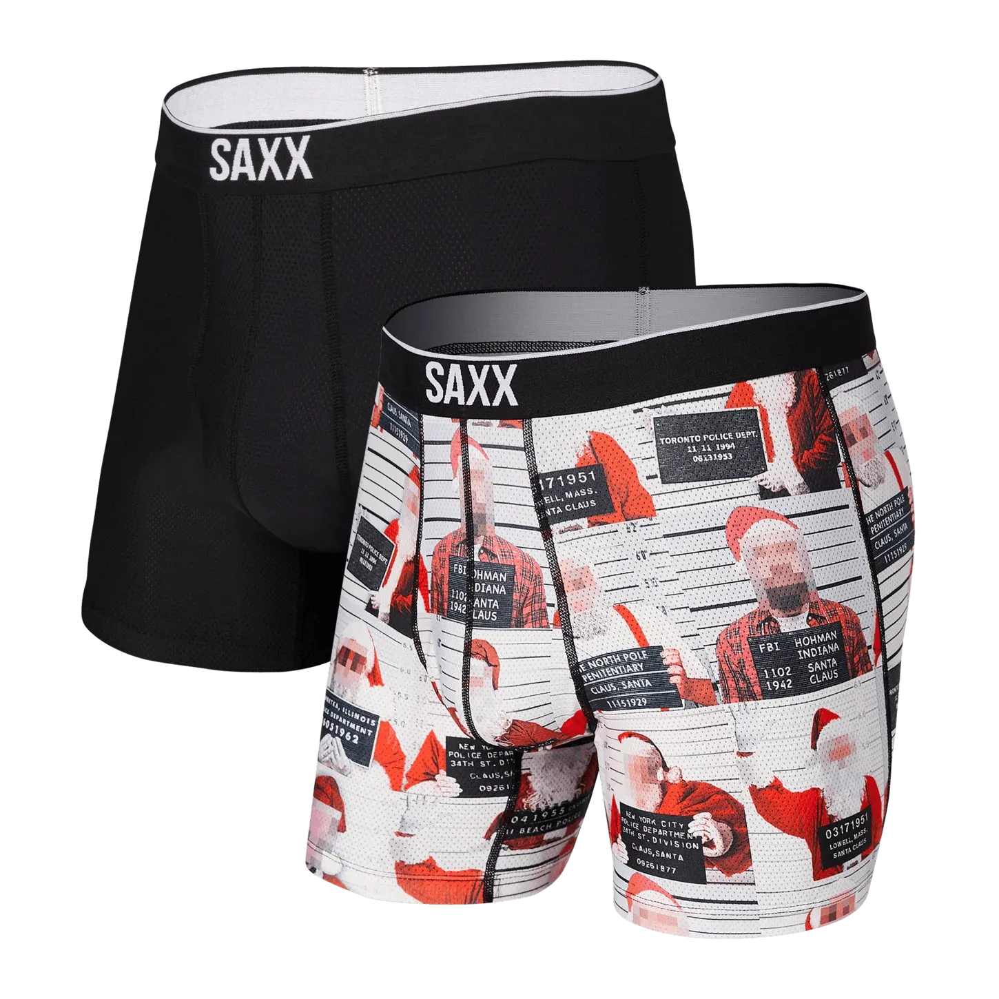 SAXX Men's Volt 2-Pack Boxer Brief Underwear - Bad Santas/Black