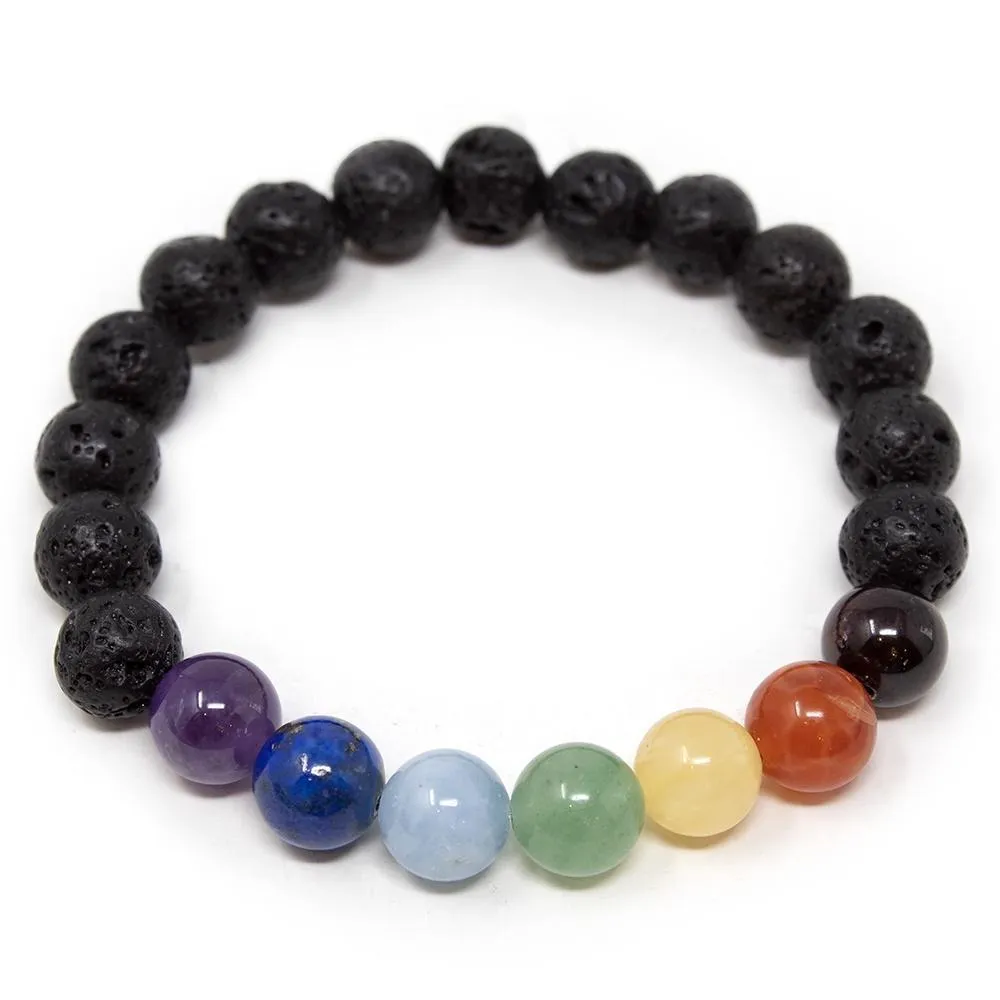 Seven Chakras Diffuser Lava Stone Men's Bracelet