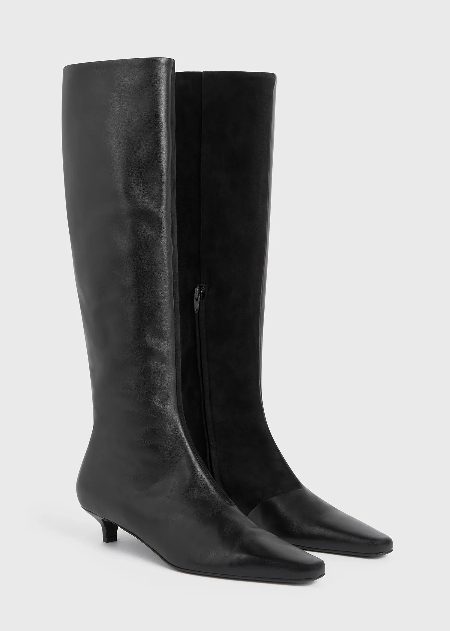 Slim leather-suede knee-high boots black