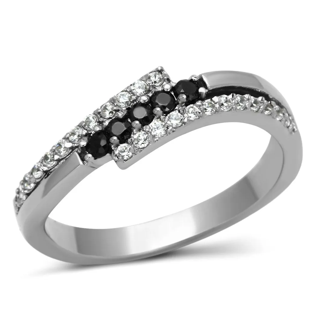 Stainless Steel Black CZ Curve Ring