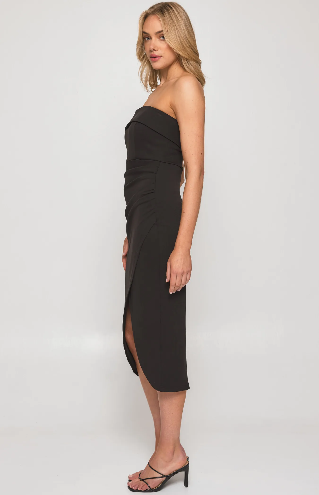 Strapless Midi Dress with Pleated Skirt Details (SDR1222B) 