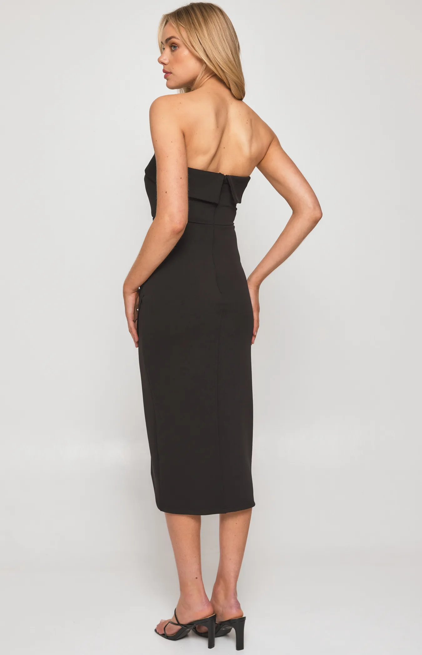 Strapless Midi Dress with Pleated Skirt Details (SDR1222B) 