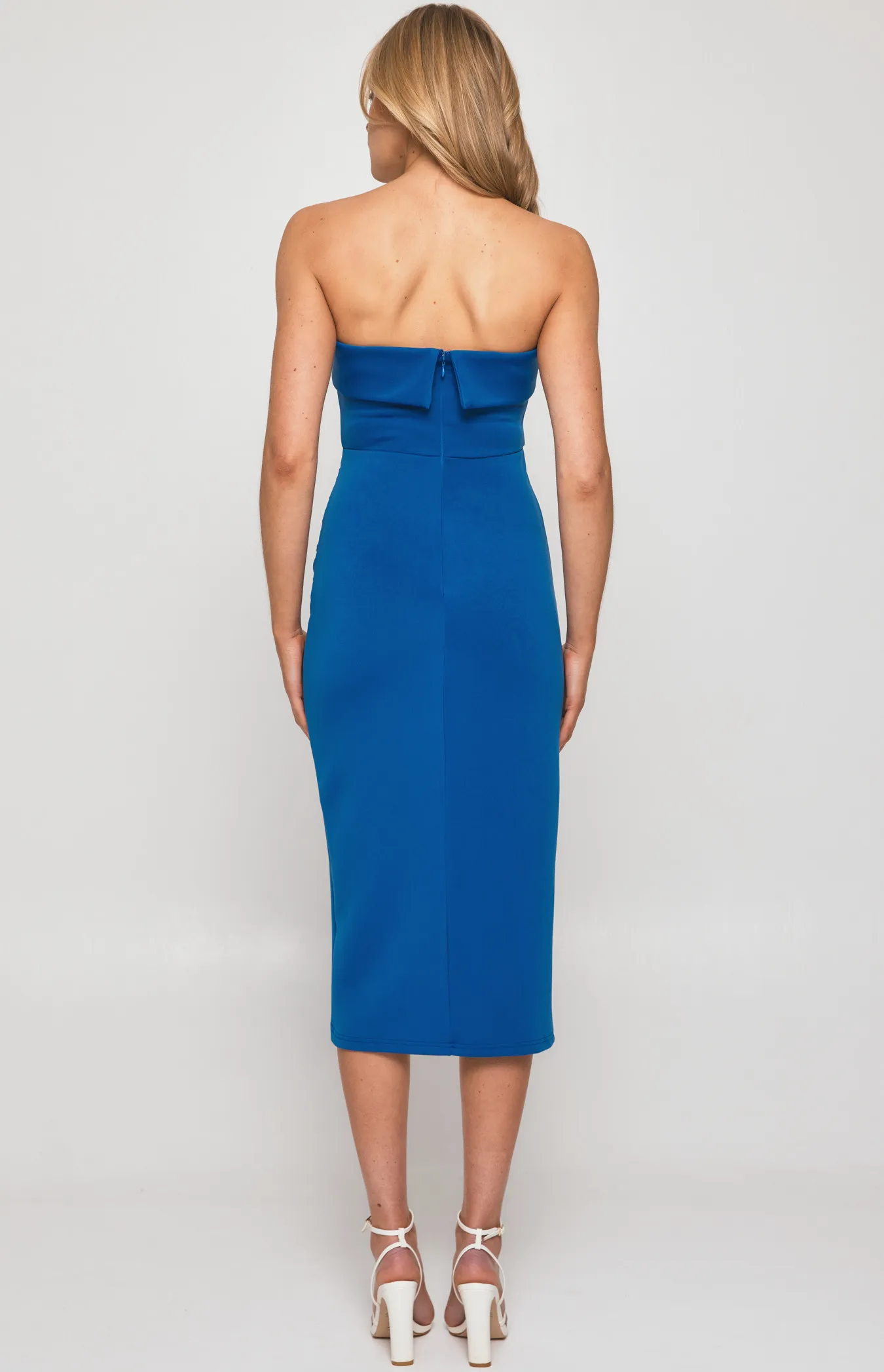 Strapless Midi Dress with Pleated Skirt Details (SDR1222B) 