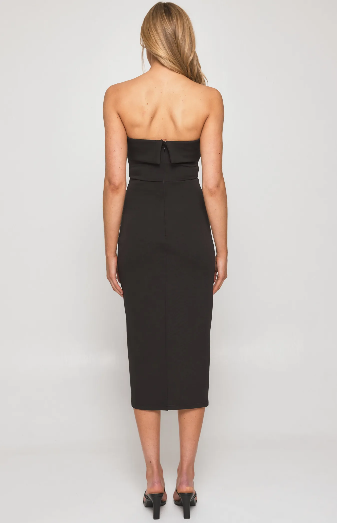 Strapless Midi Dress with Pleated Skirt Details (SDR1222B) 