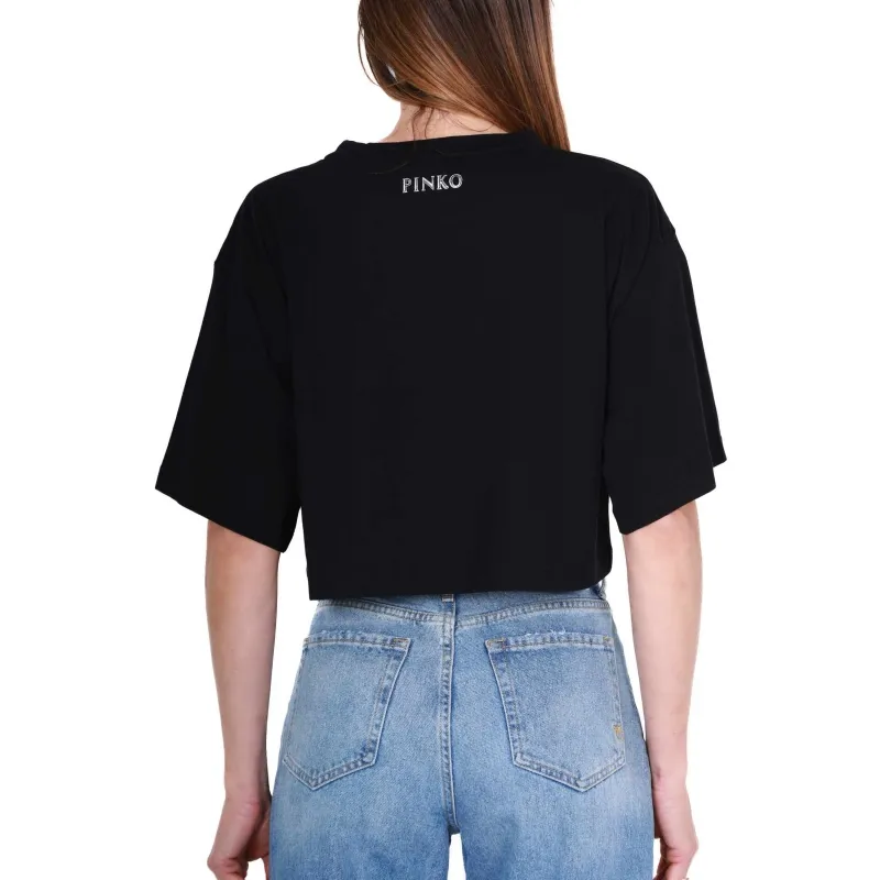 T-SHIRT CROPPED CON STAMPA LOGO, NERO