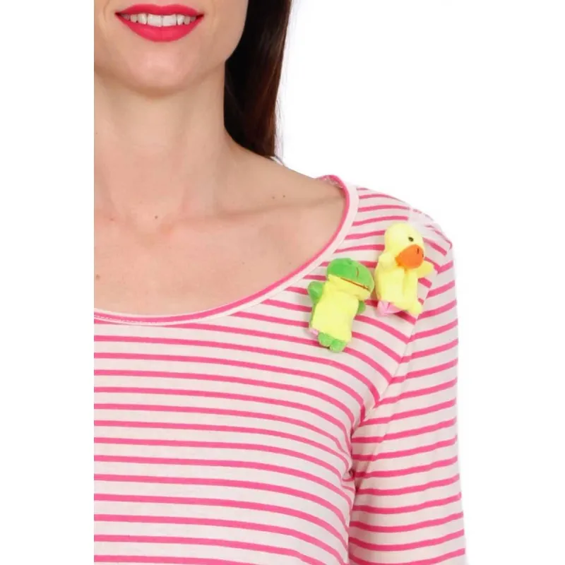 T-SHIRT MANICA LUNGA A RIGHE CON PUPAZZETTI, FUXIA