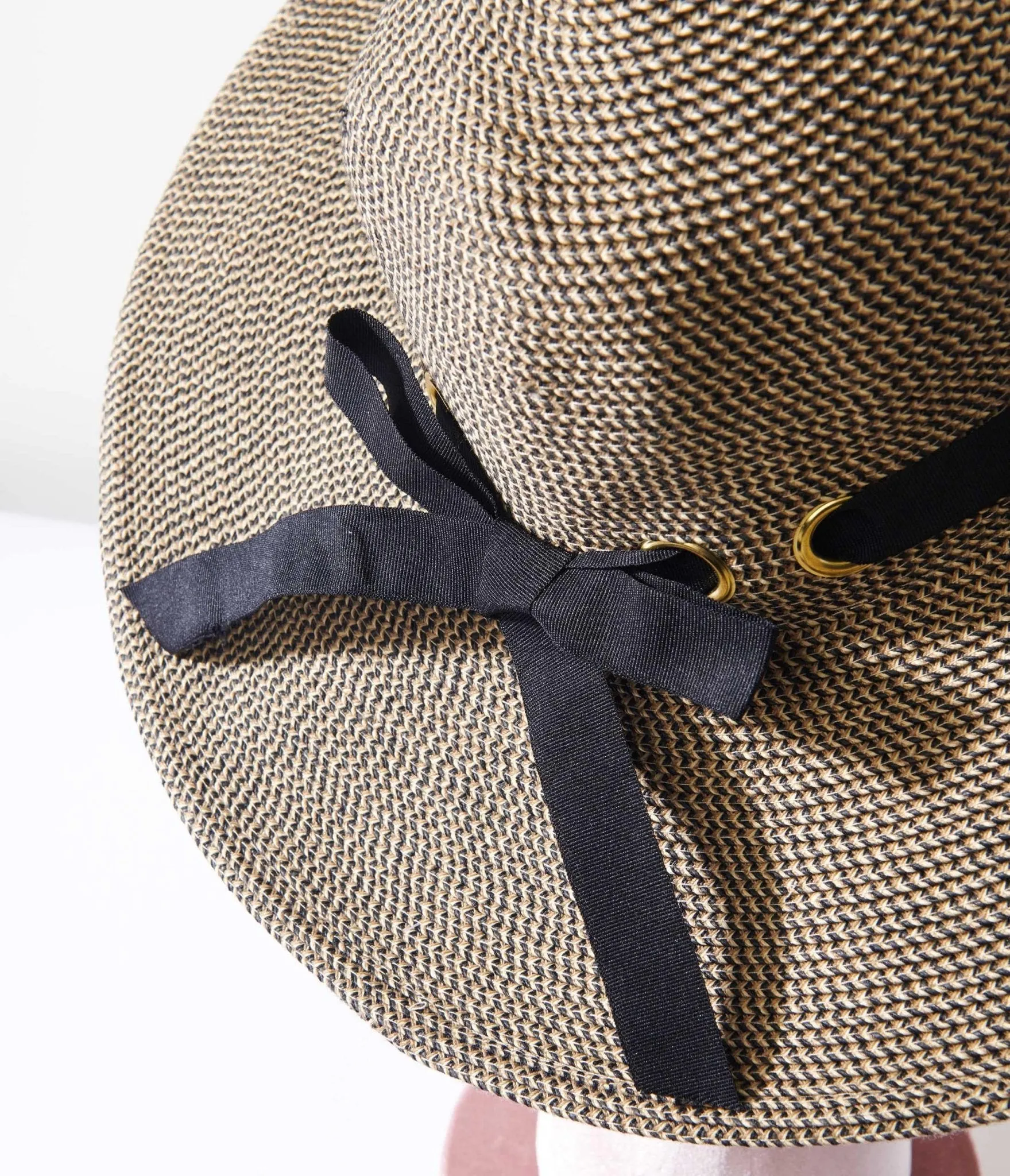 Tan & Black Ribbon Sun Hat