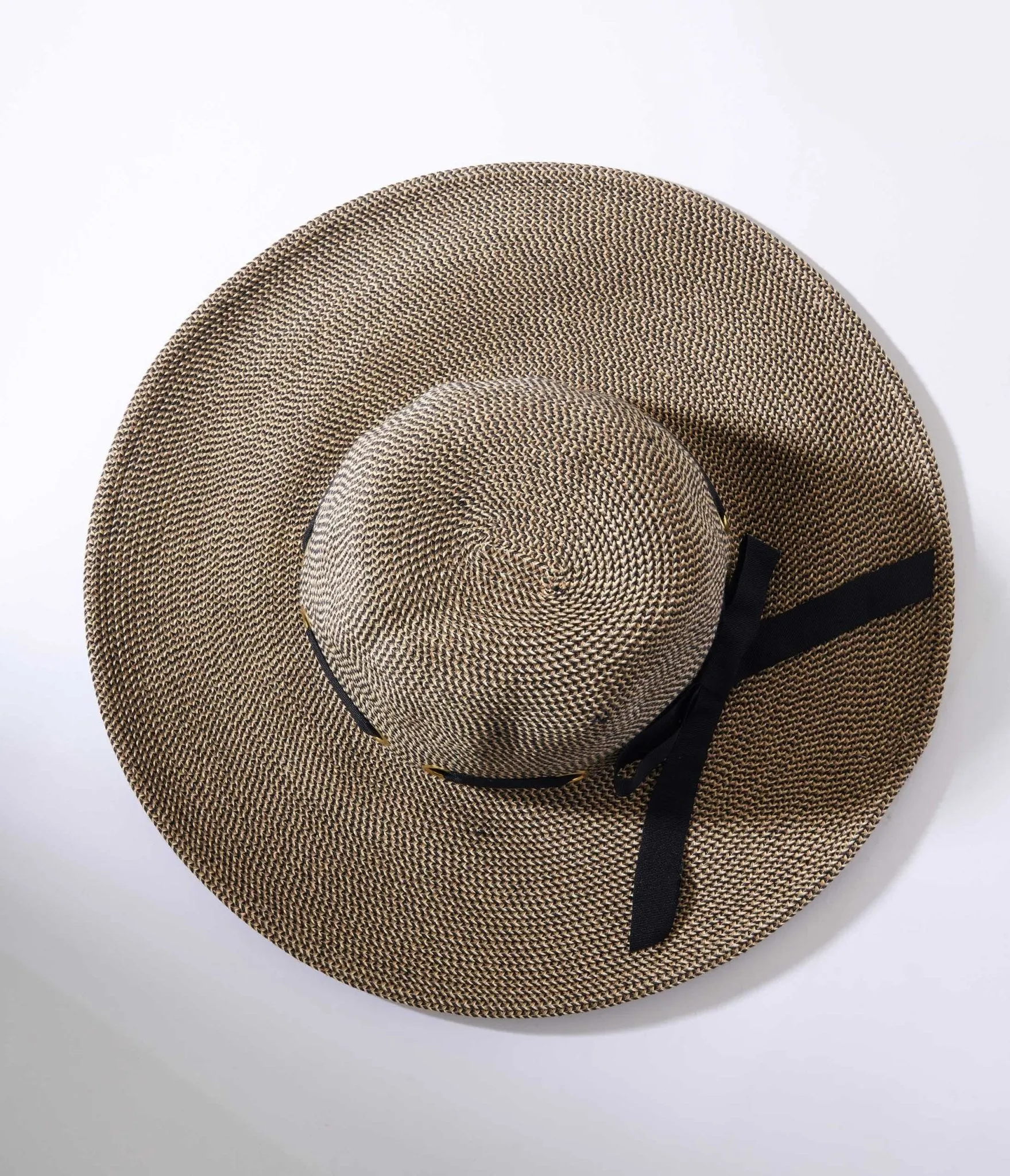 Tan & Black Ribbon Sun Hat