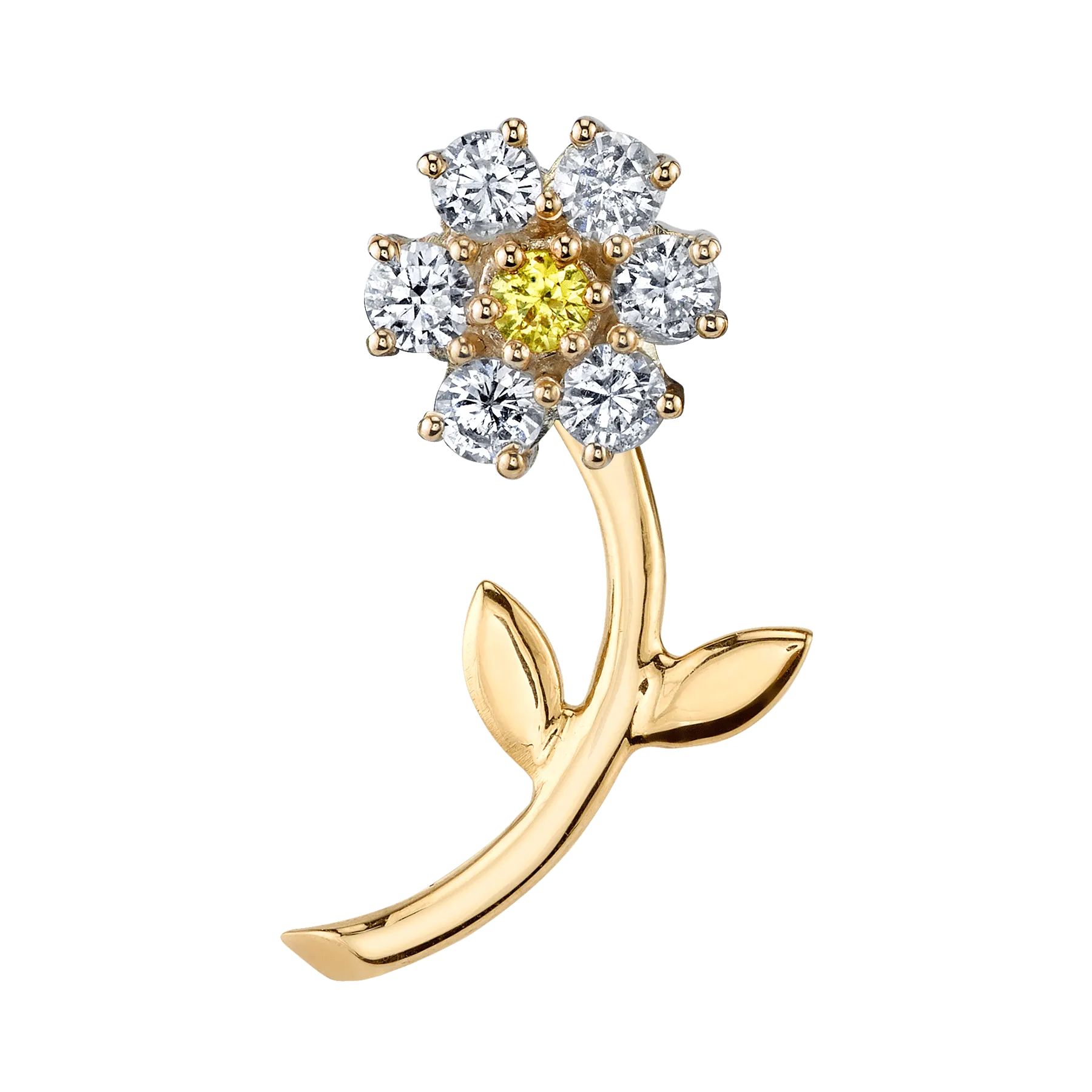 Teddy Flower Earring - White Diamond / 14k Yellow Gold