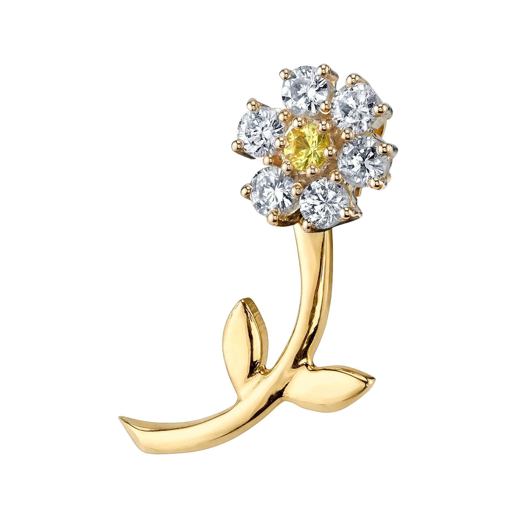 Teddy Flower Earring - White Diamond / 14k Yellow Gold