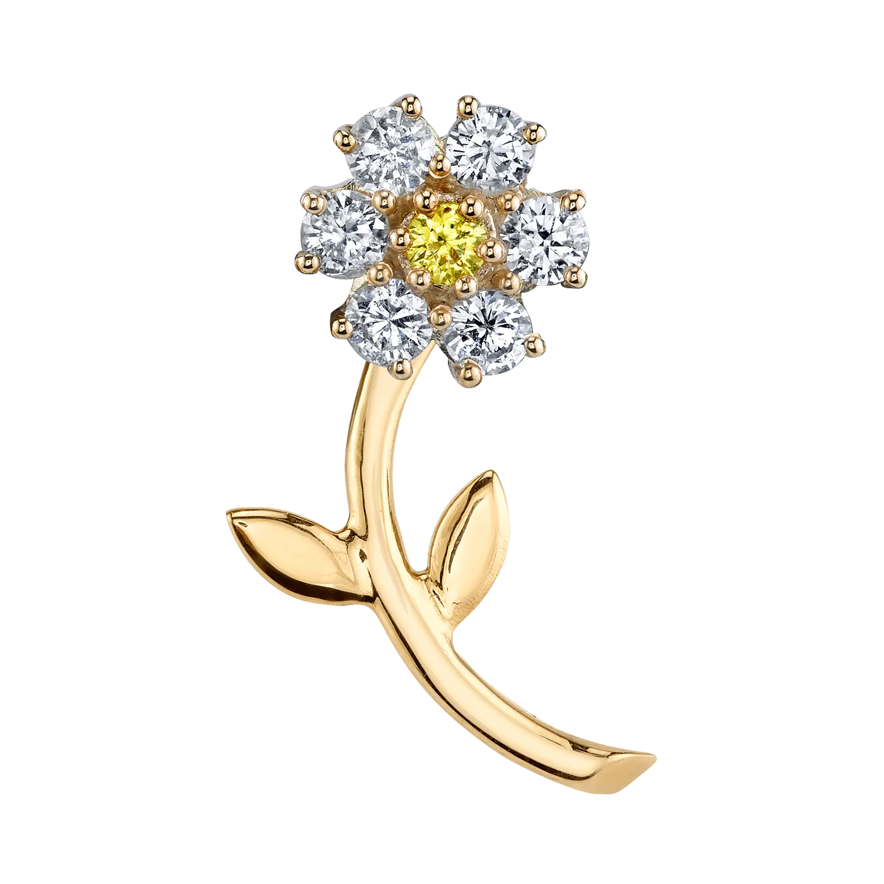 Teddy Flower Earring - White Diamond / 14k Yellow Gold