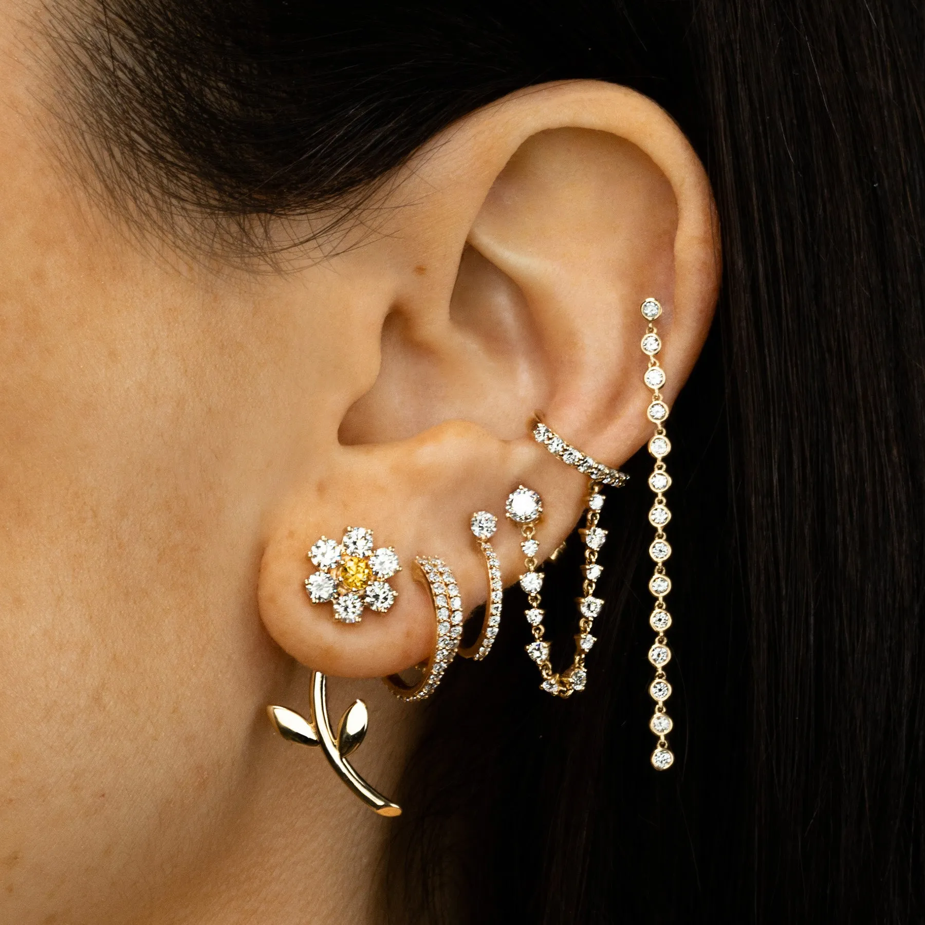 Teddy Flower Earring - White Diamond / 14k Yellow Gold