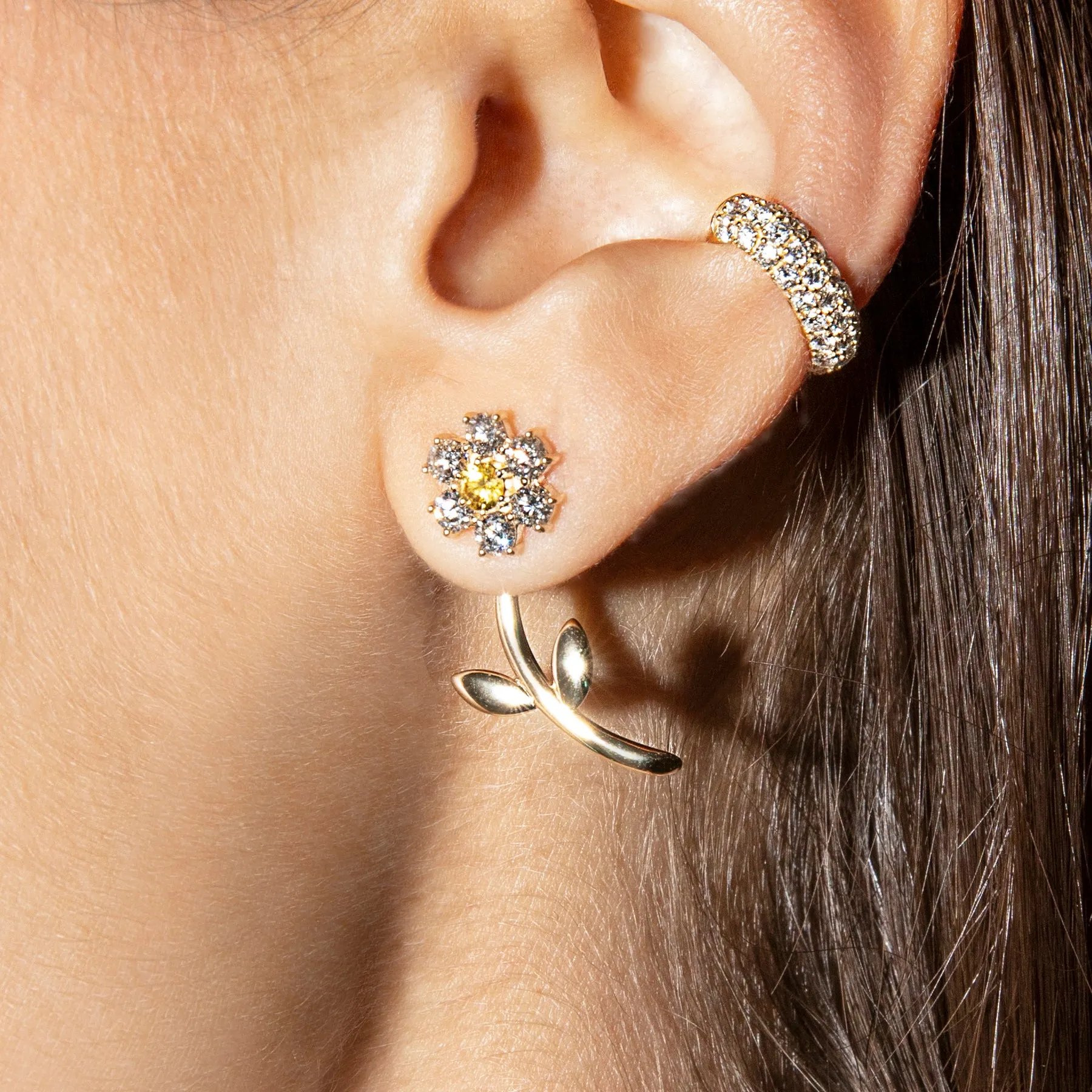 Teddy Flower Earring - White Diamond / 14k Yellow Gold