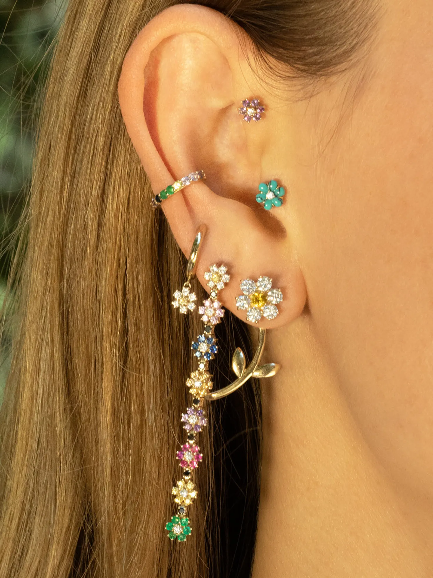 Teddy Flower Earring - White Diamond / 14k Yellow Gold