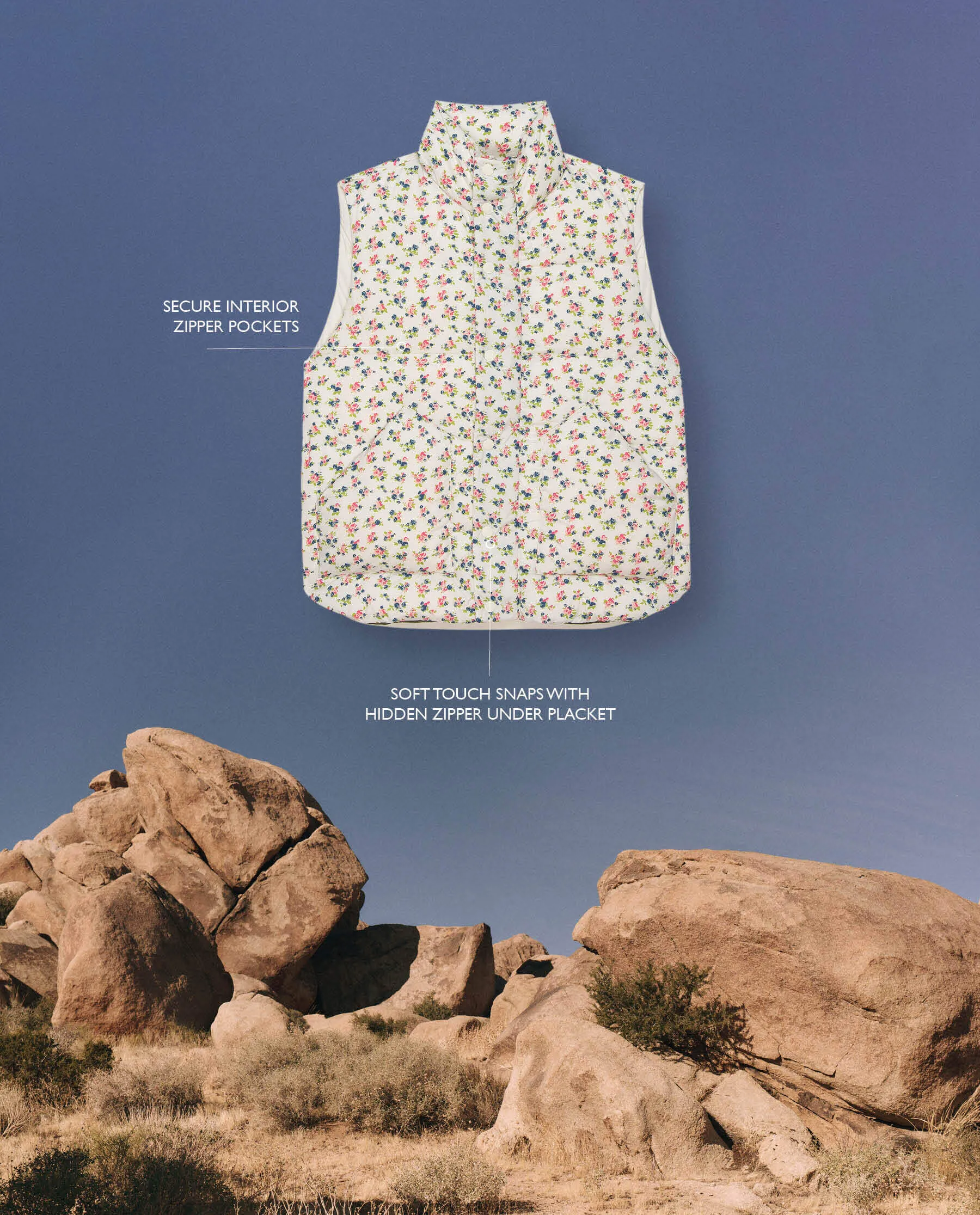 The Down Polar Vest. -- Snowdrift Floral