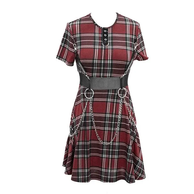 The Plaid Punk Chains Mini Dress