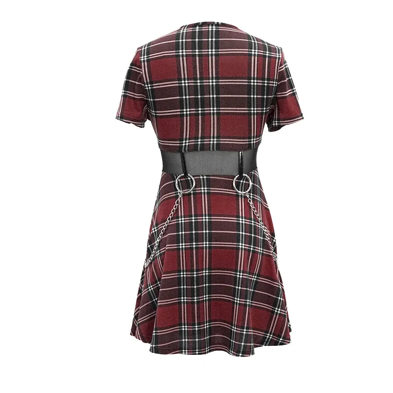 The Plaid Punk Chains Mini Dress