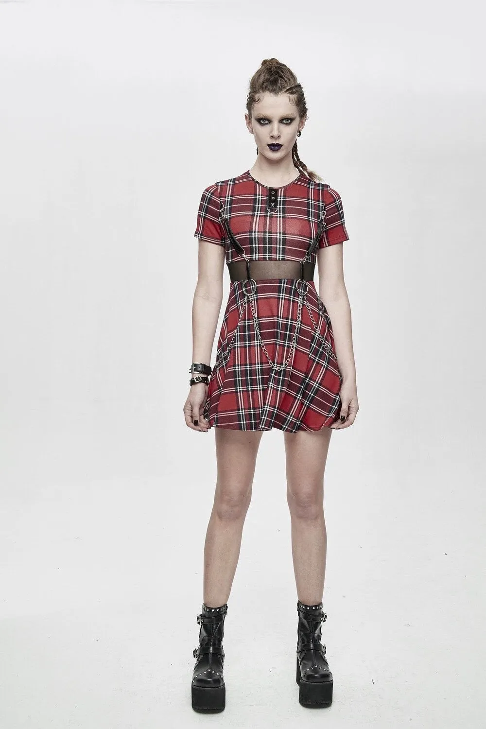 The Plaid Punk Chains Mini Dress