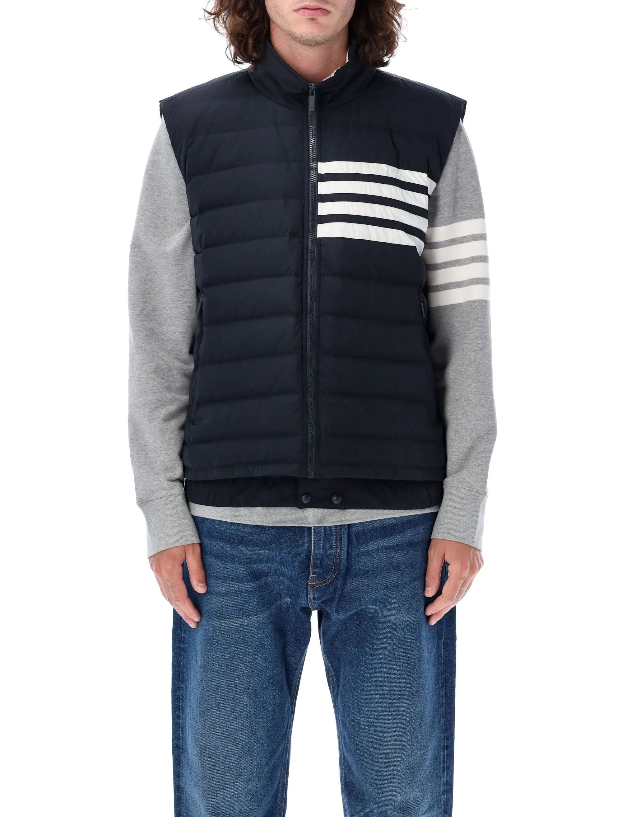 THOM BROWNE Ski-Inspired Down-Filled Vest with Signature 4-Bar Detail