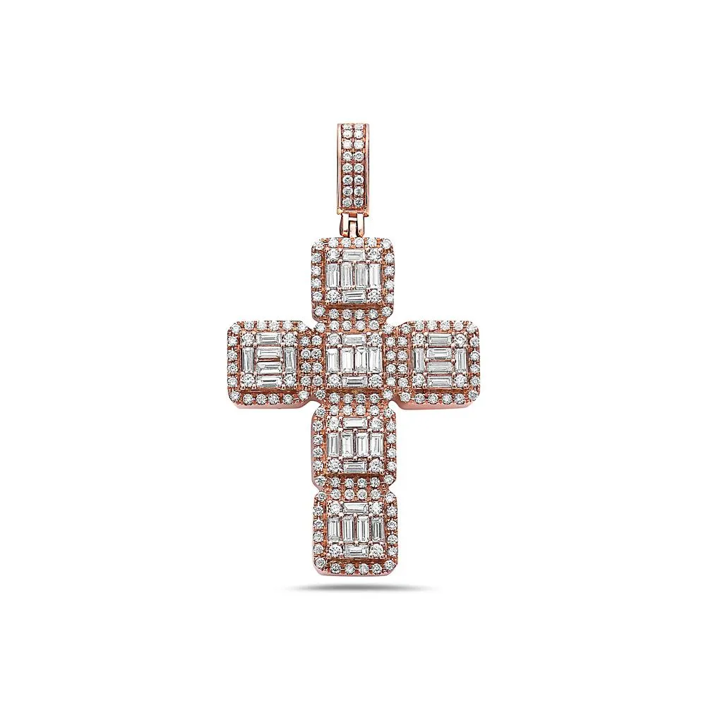 Unisex 14K Rose Gold Cross Pendant with 1.50CT Diamonds