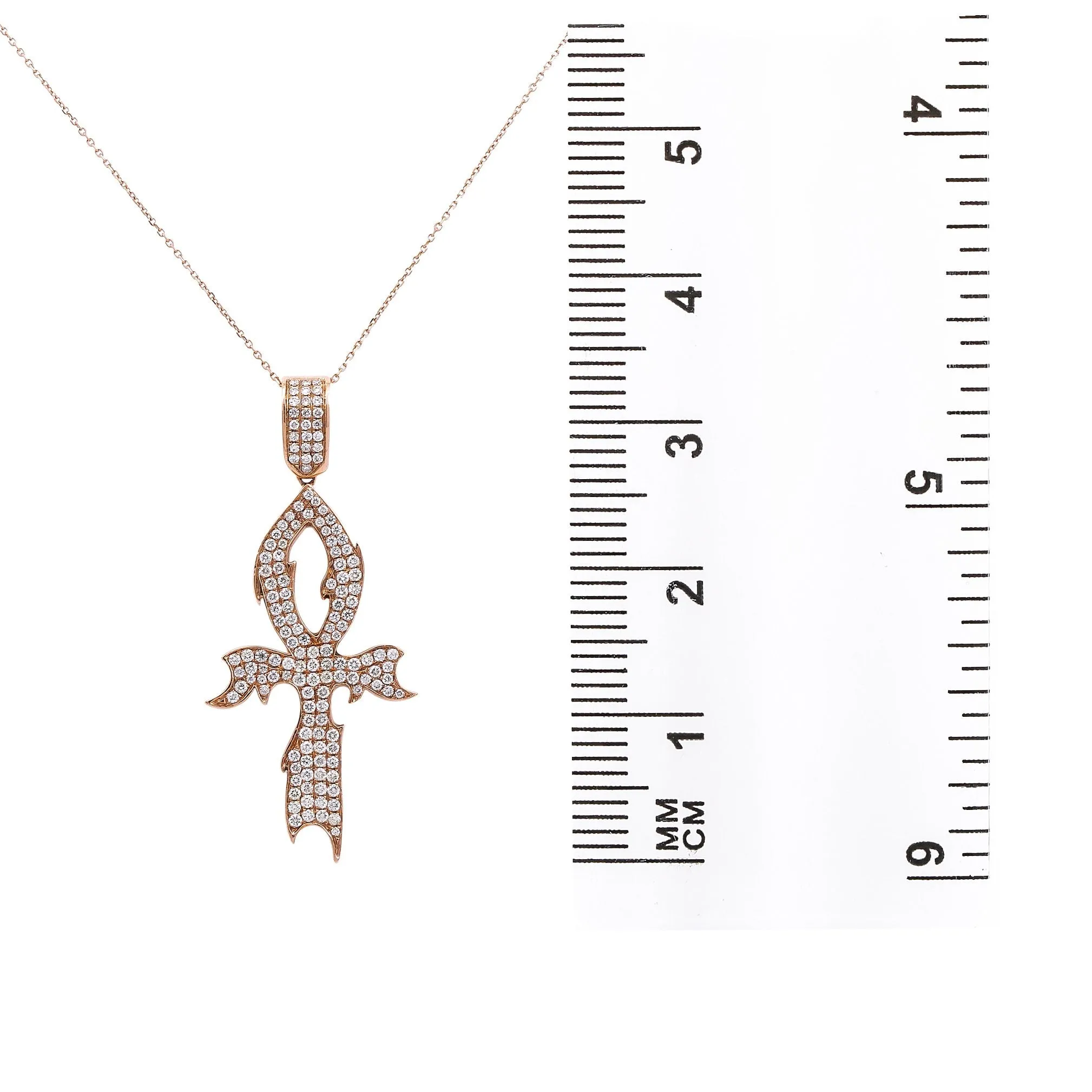 Unisex 14K Rose Gold Flame Cross Pendant With 2.20 CT Diamonds