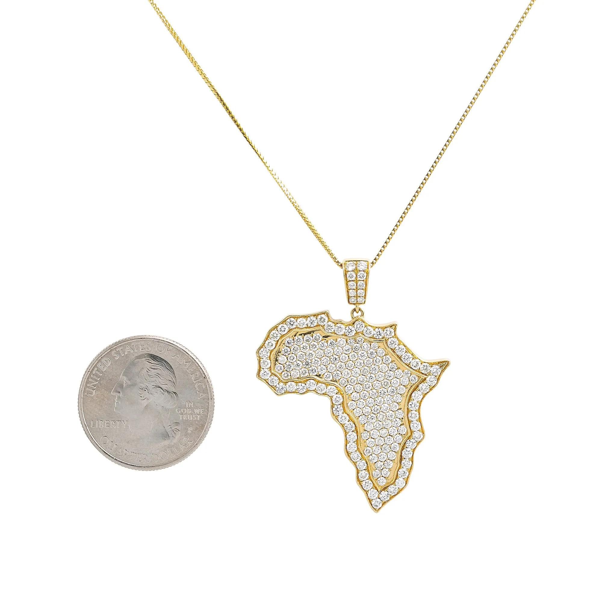 Unisex 14K Yellow Gold Africa Pendant with 3.01 CT Diamonds